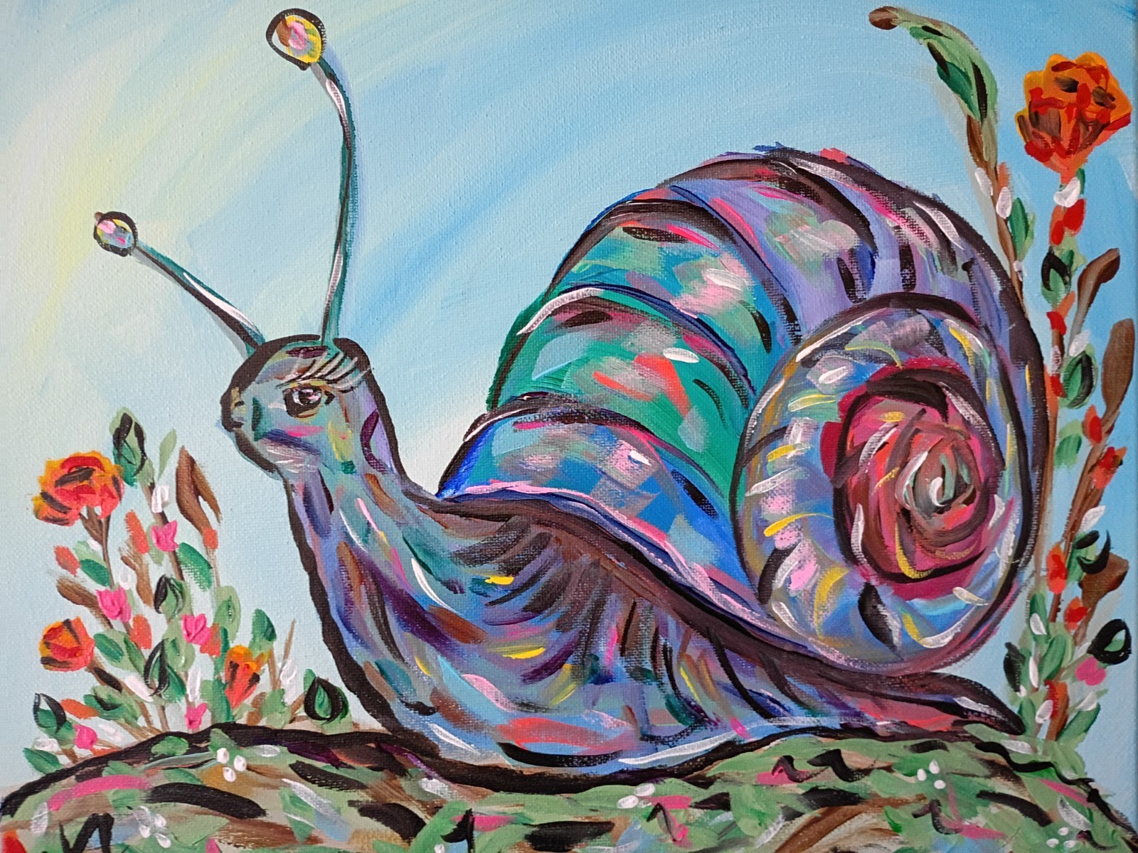 Colorful Snail 11×14 Canvas Original Art Expressionism Abstract Bold Color Kids