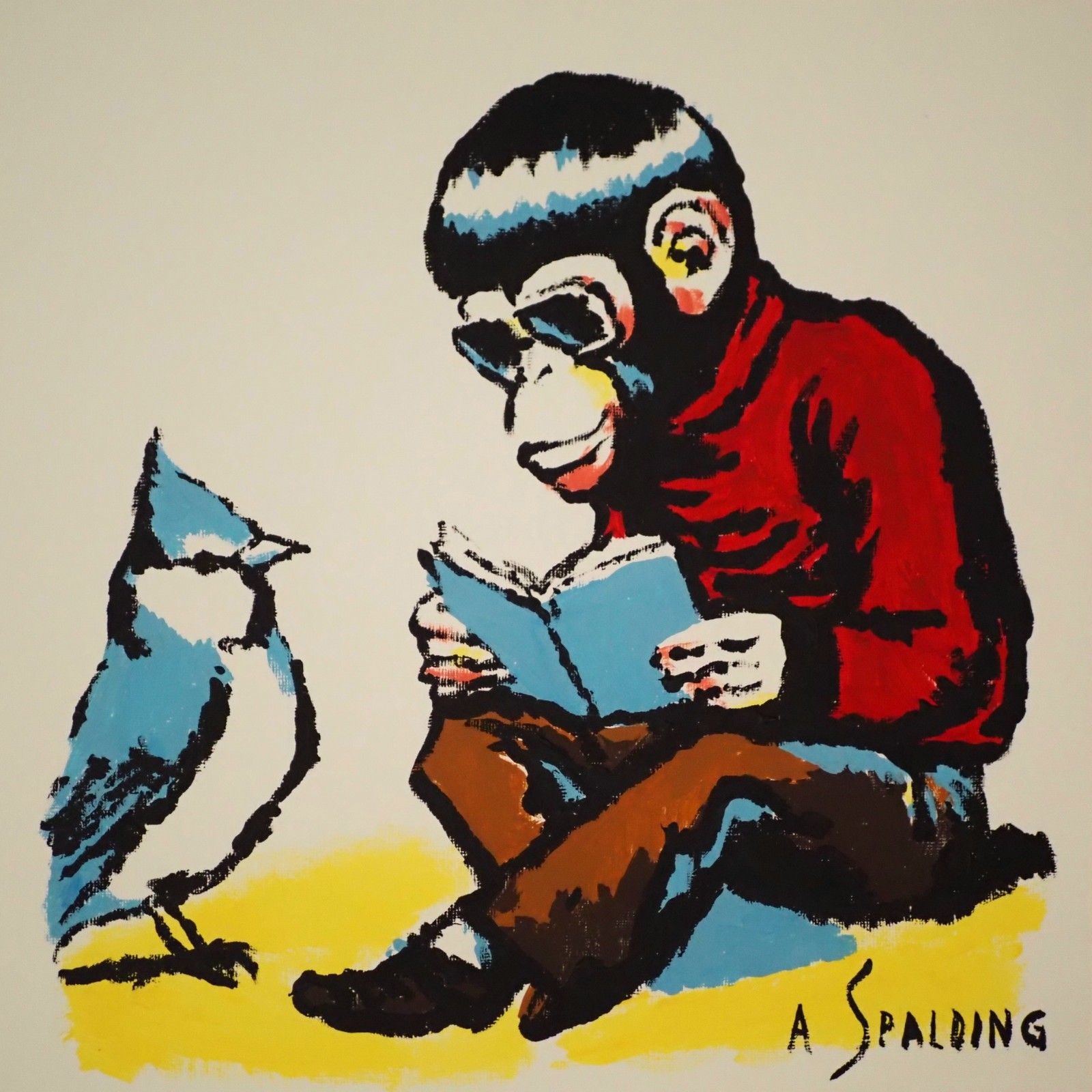 Alex Spalding Read More Books, Signed Original Pop Art Painting on Paper 2025