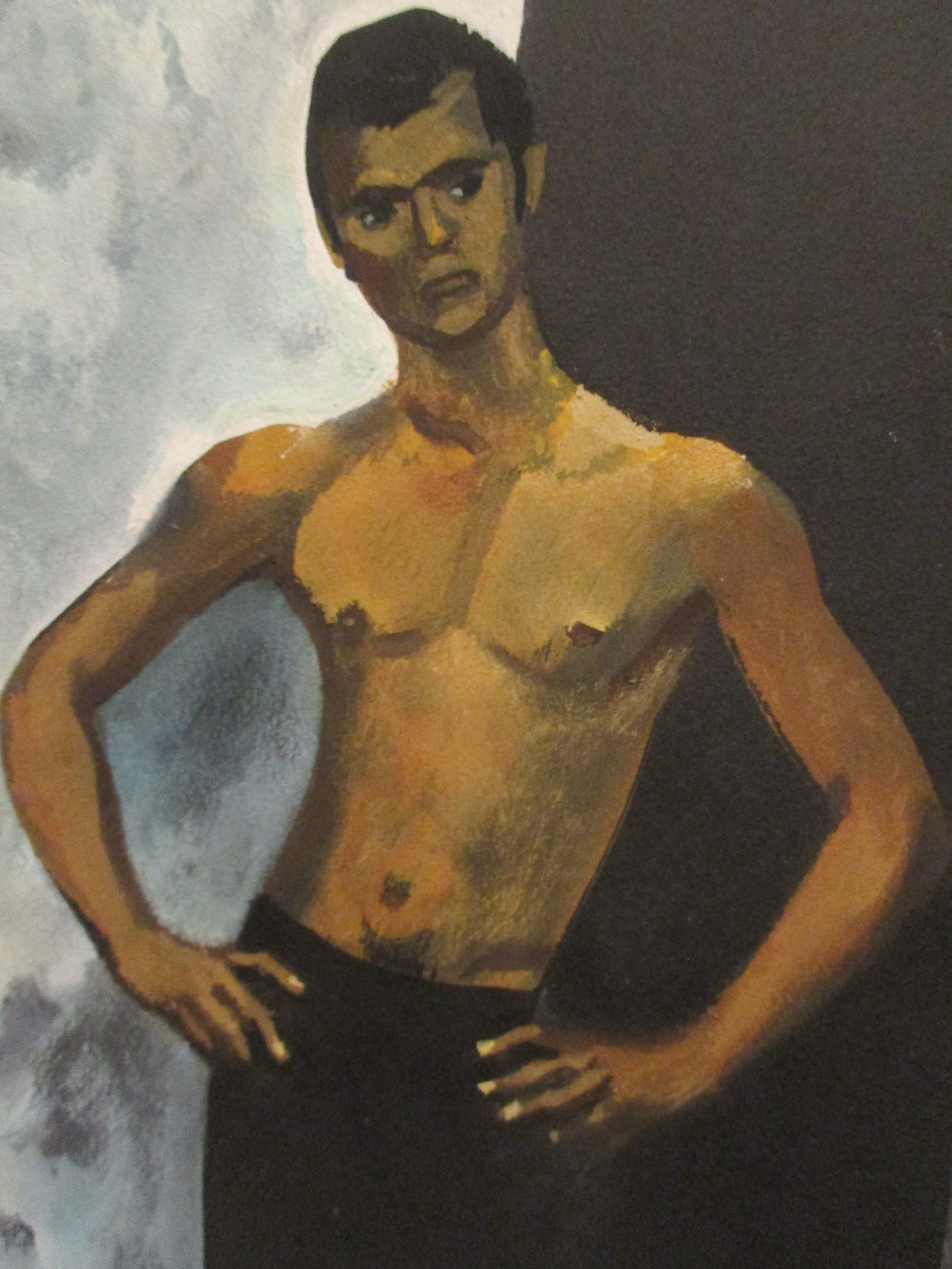 VTG MCM Gouache Painting Andre Delfau French Abstract Modernist Male Figure!1