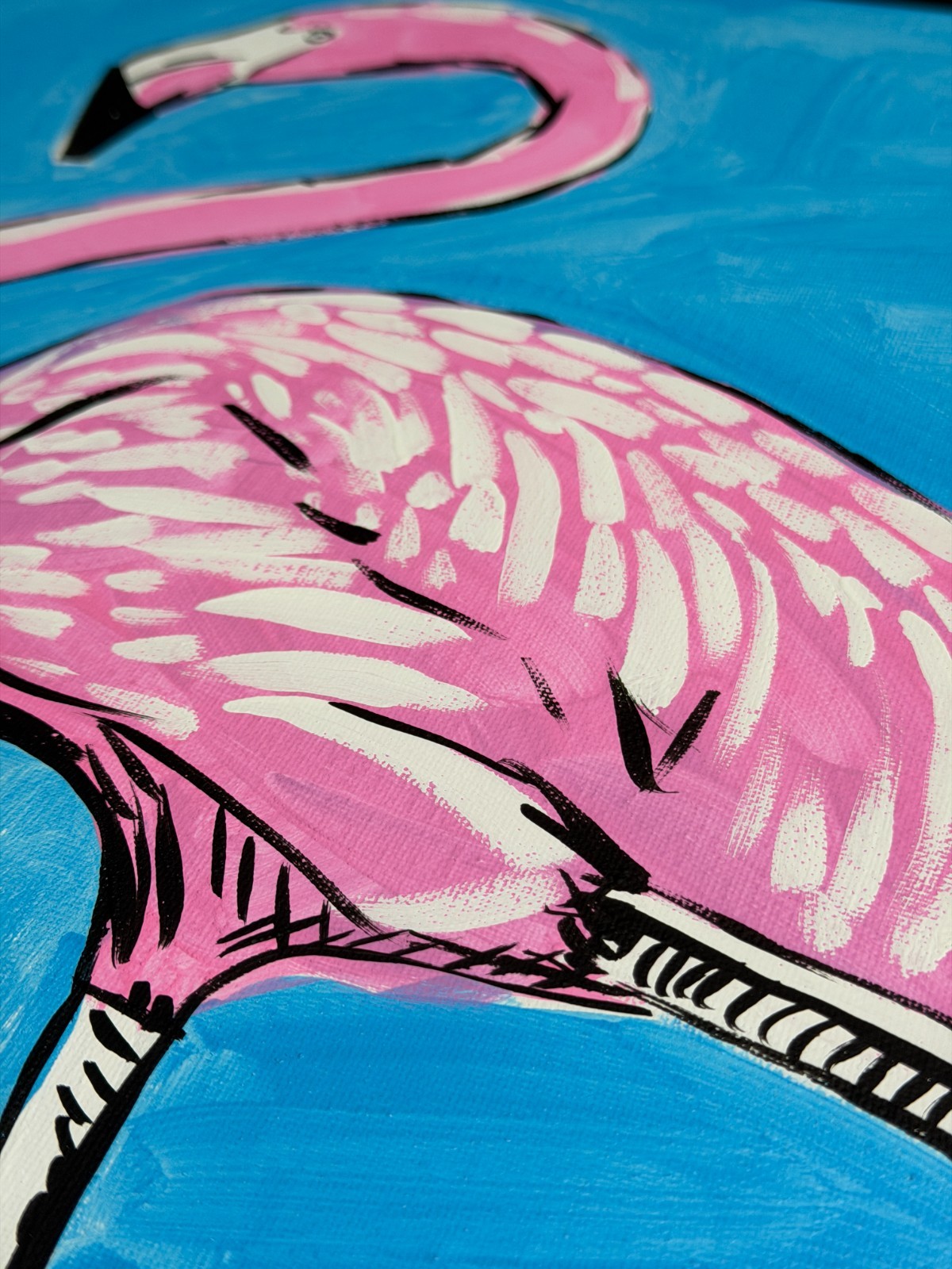 Vibrant Expressionist Pink Flamingo Acrylic Painting – 20×16″ Stretched Canvas