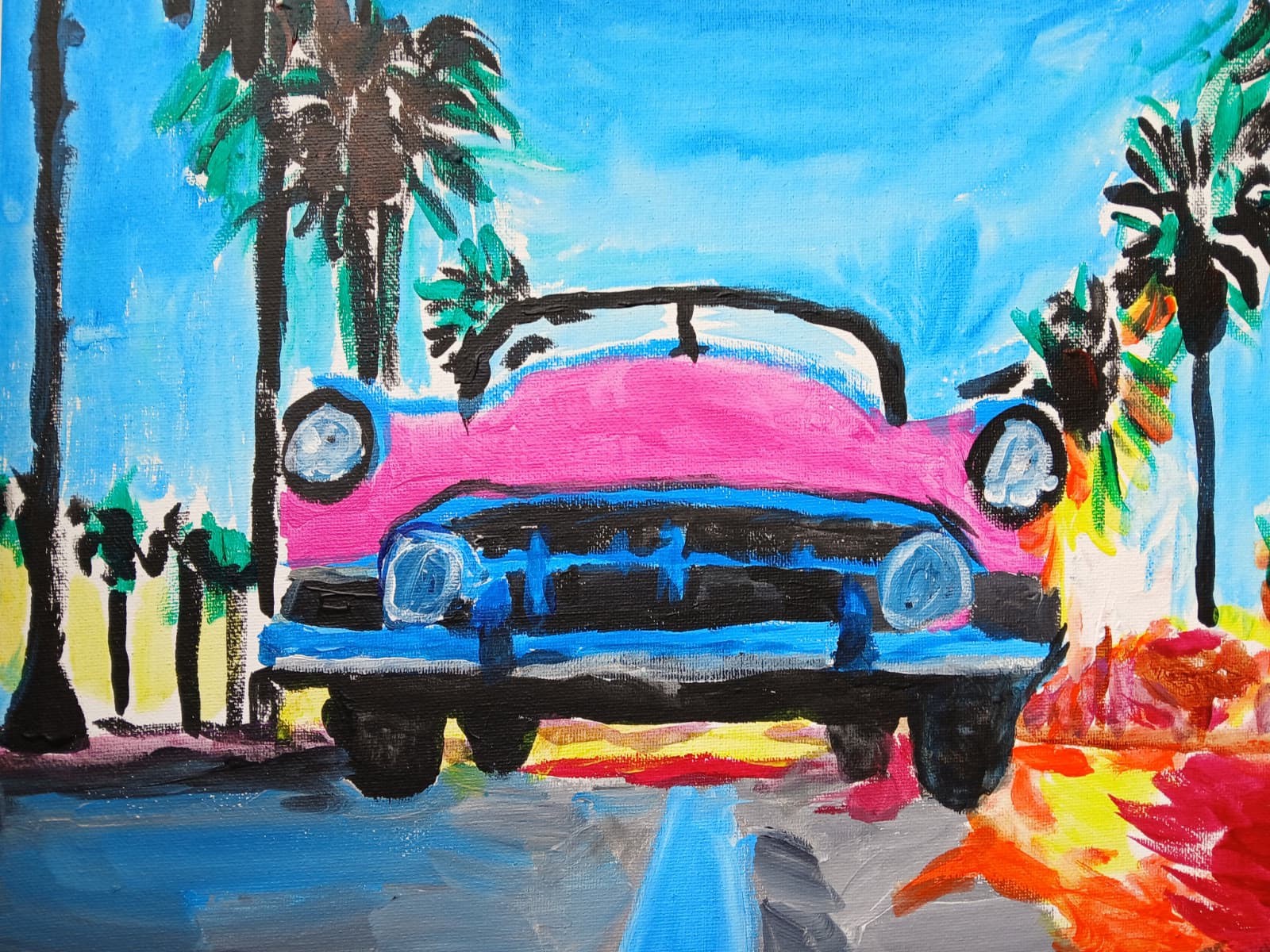 Abstract/Impressionism Pink Caddy 11×14 Original Handmade Signed Art Painting