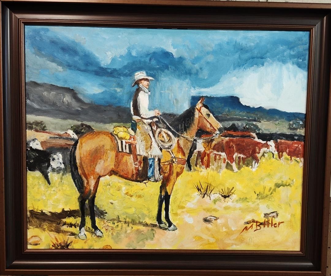 Original Western Oil Painting «Ridin’ Herd» by Marc Bitler