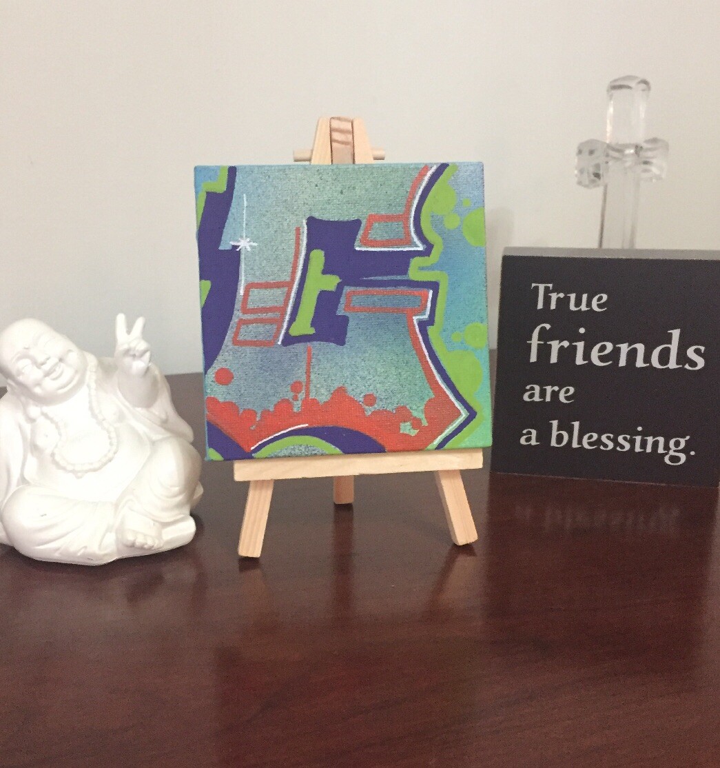 Graffiti Art “G” 4”x4” On Small Easel Original One Of A Kind Paint And Marker