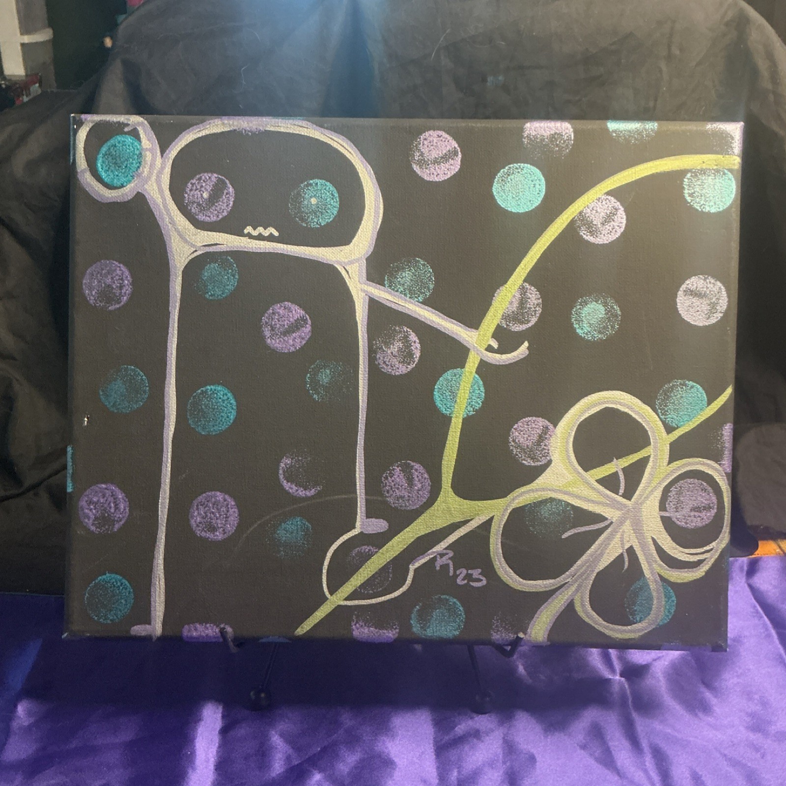 Abstract Acrylic Canvas Painting “Make a Wish” Figure Flower Signed Original