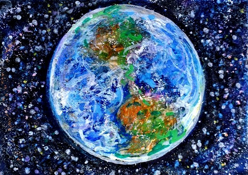 ACEO Original Painting EARTH Planet STARS Universe Galaxy Moon Space ATC ART