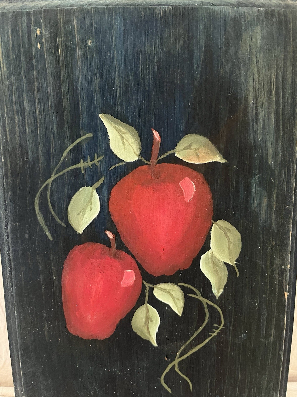 Handpainted Apple Wall Art Plaque Artwork Folk Art Kitchen Country Primitive Vtg
