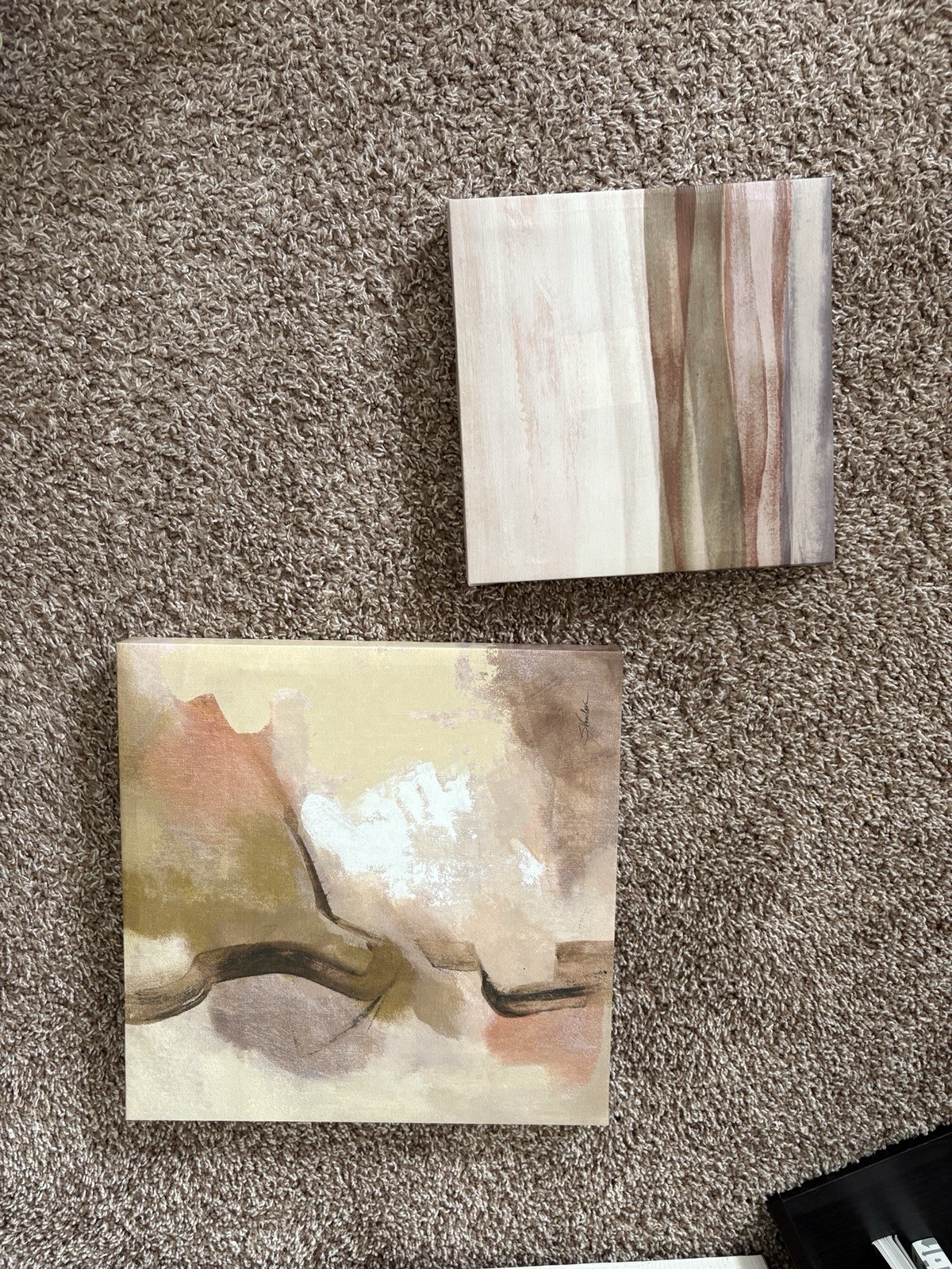 Abstract Canvas Paintings Set of 2 Small Unframed Brown Beige Art