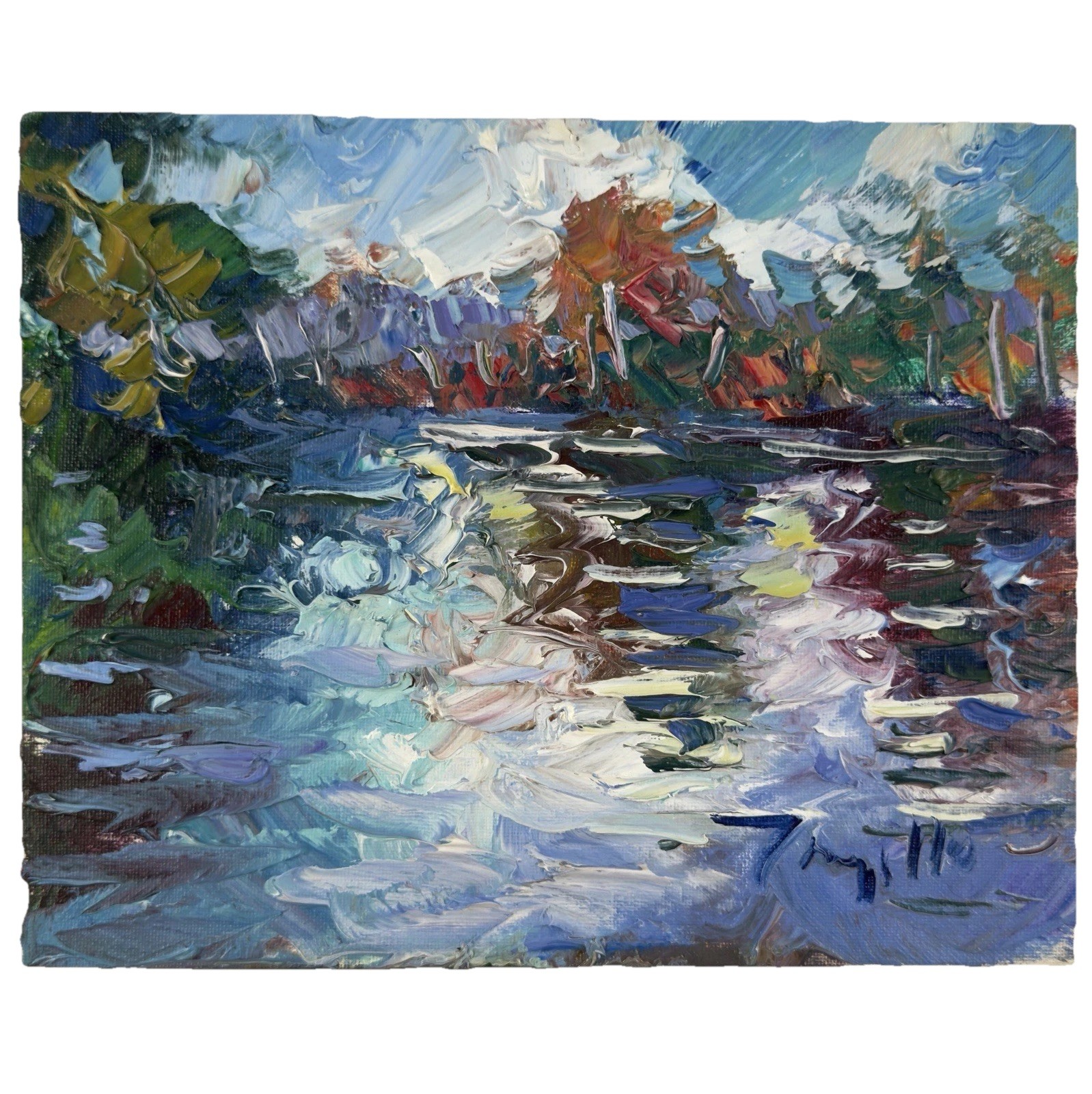 Early Jose Trujillo Painting 2016 “River Reflections” 8×10 Oil On Canvas COA