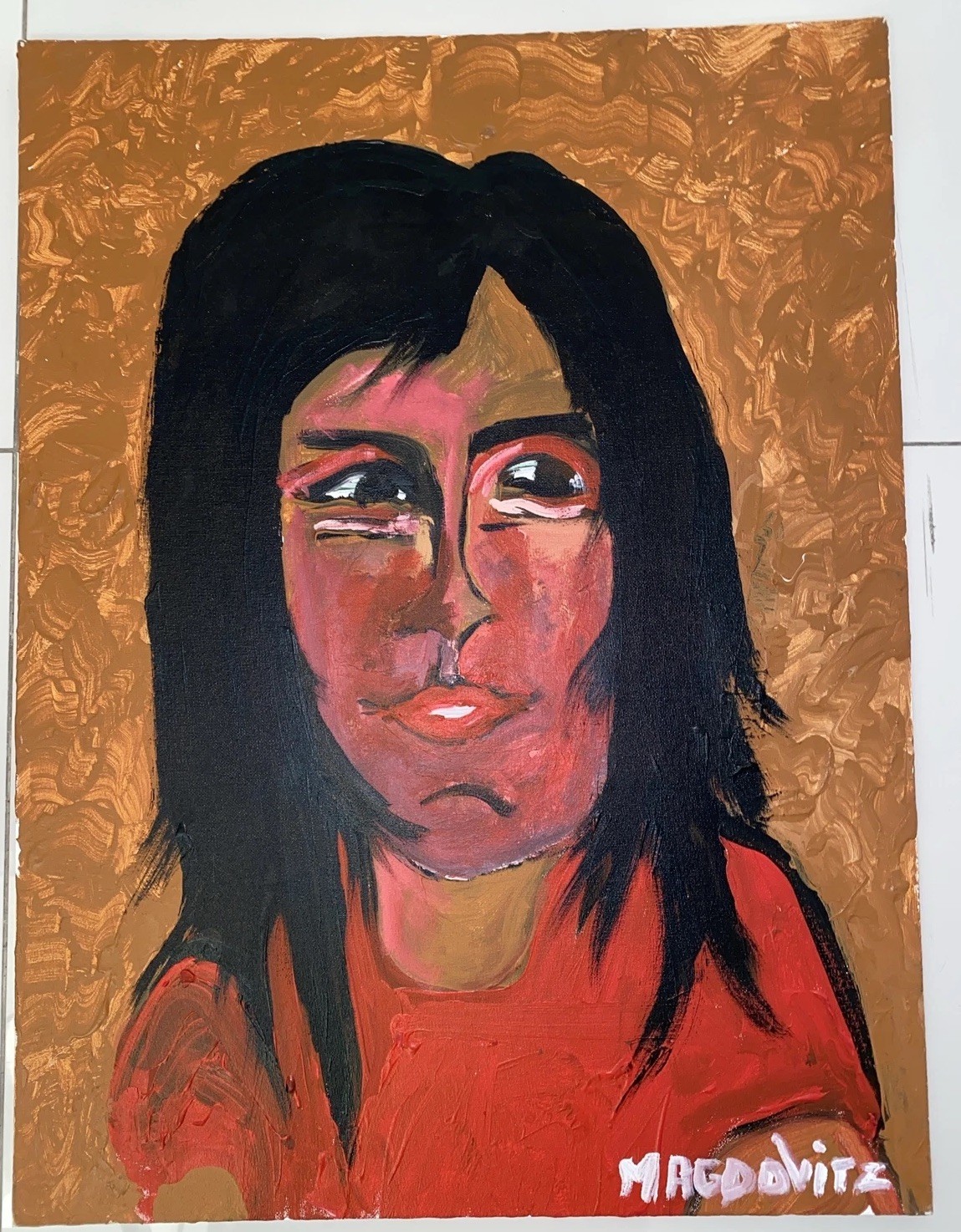 Portrait Man Painting ART ABSTRACT 24” X 18” Signed Large Original! Free Ship!