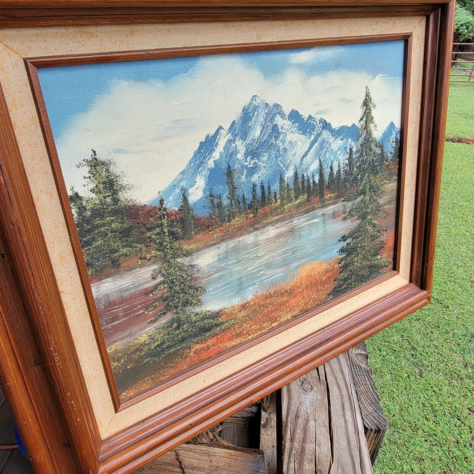 oil on canvas signed «GESEY» ? mountain Lake Scene