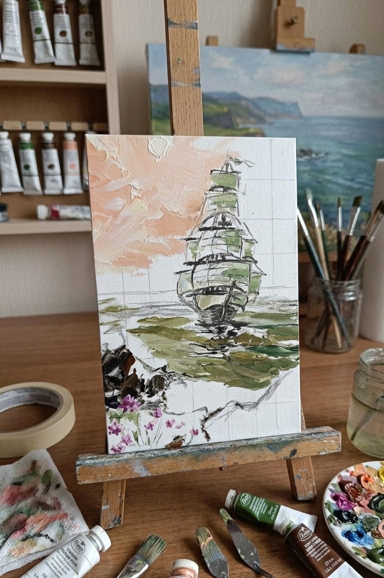 Original Oil Painting Sea Seascape Miniature Framed Impasto Ship Maritime Art