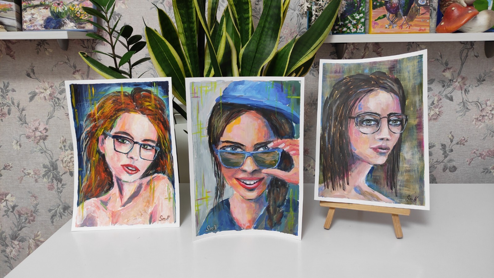 Signed Original Modern Woman Face Portrait Unique Painting Female Wall Art