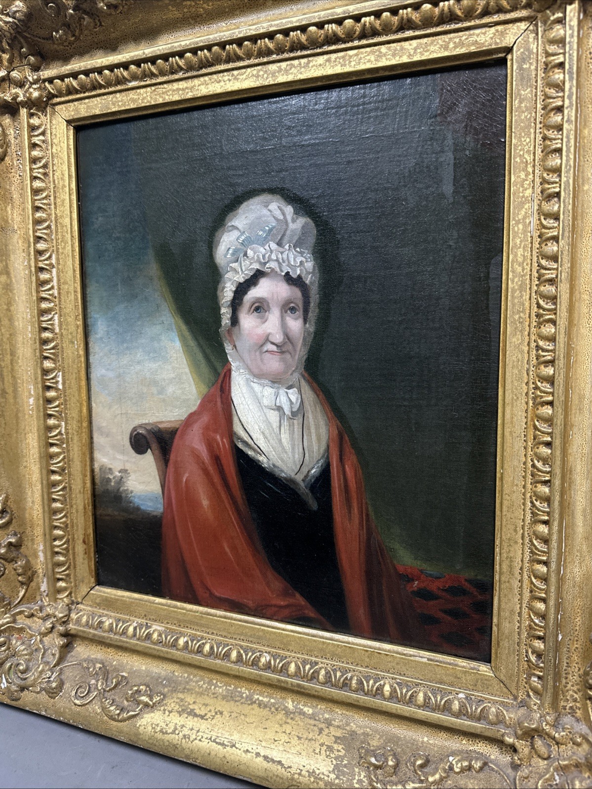 19thC Antique GEORGIAN / REGENCY Era LADY in BONNET Old ESTATE PORTRAIT PAINTING