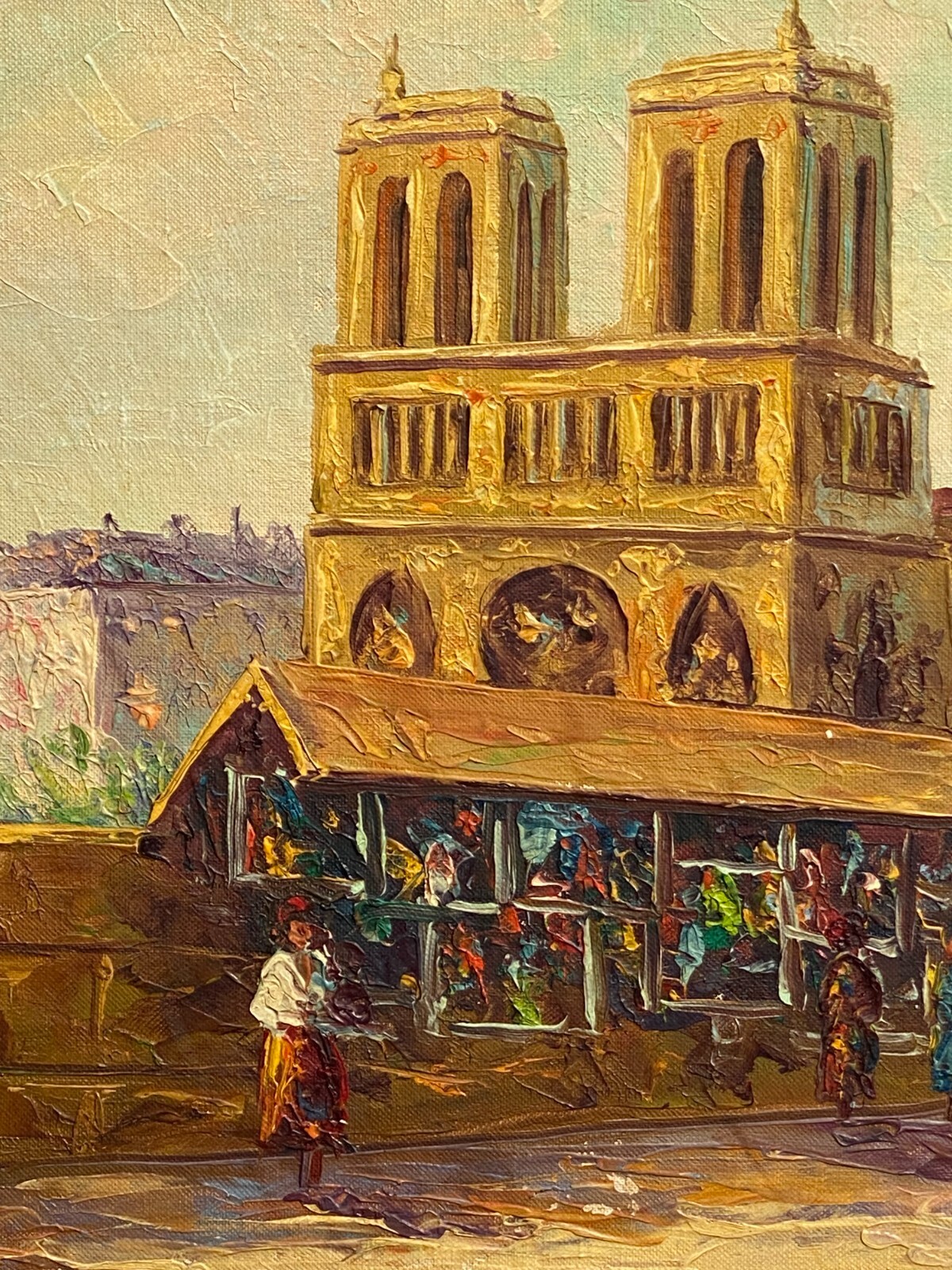 V. Andres (French, 20th C), VTG mid- 20th C Original Textured O/B «Notre Dame»!