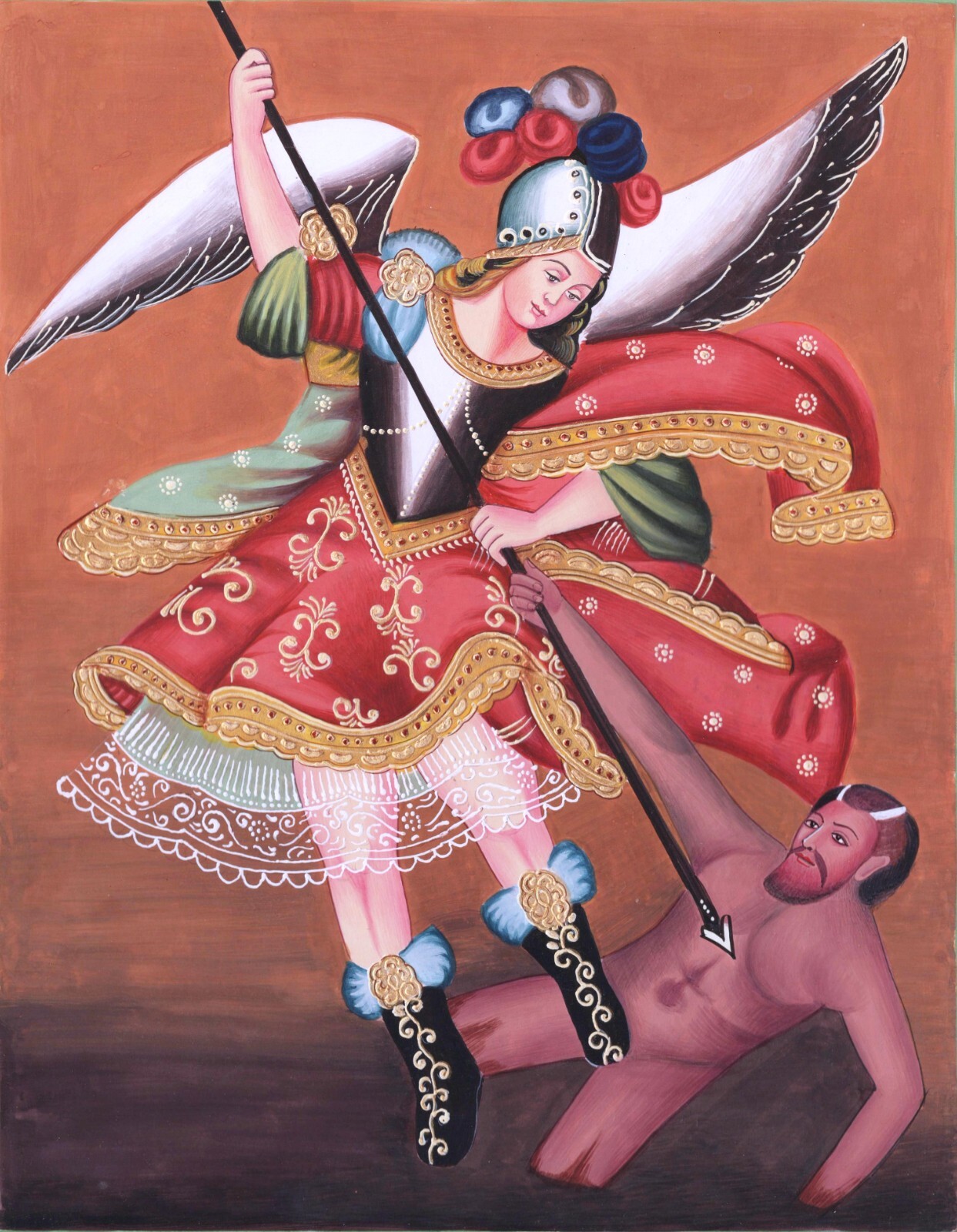 Archangel San Miguel Peruvian Indian Art Handmade Peru St Michael Folk Painting