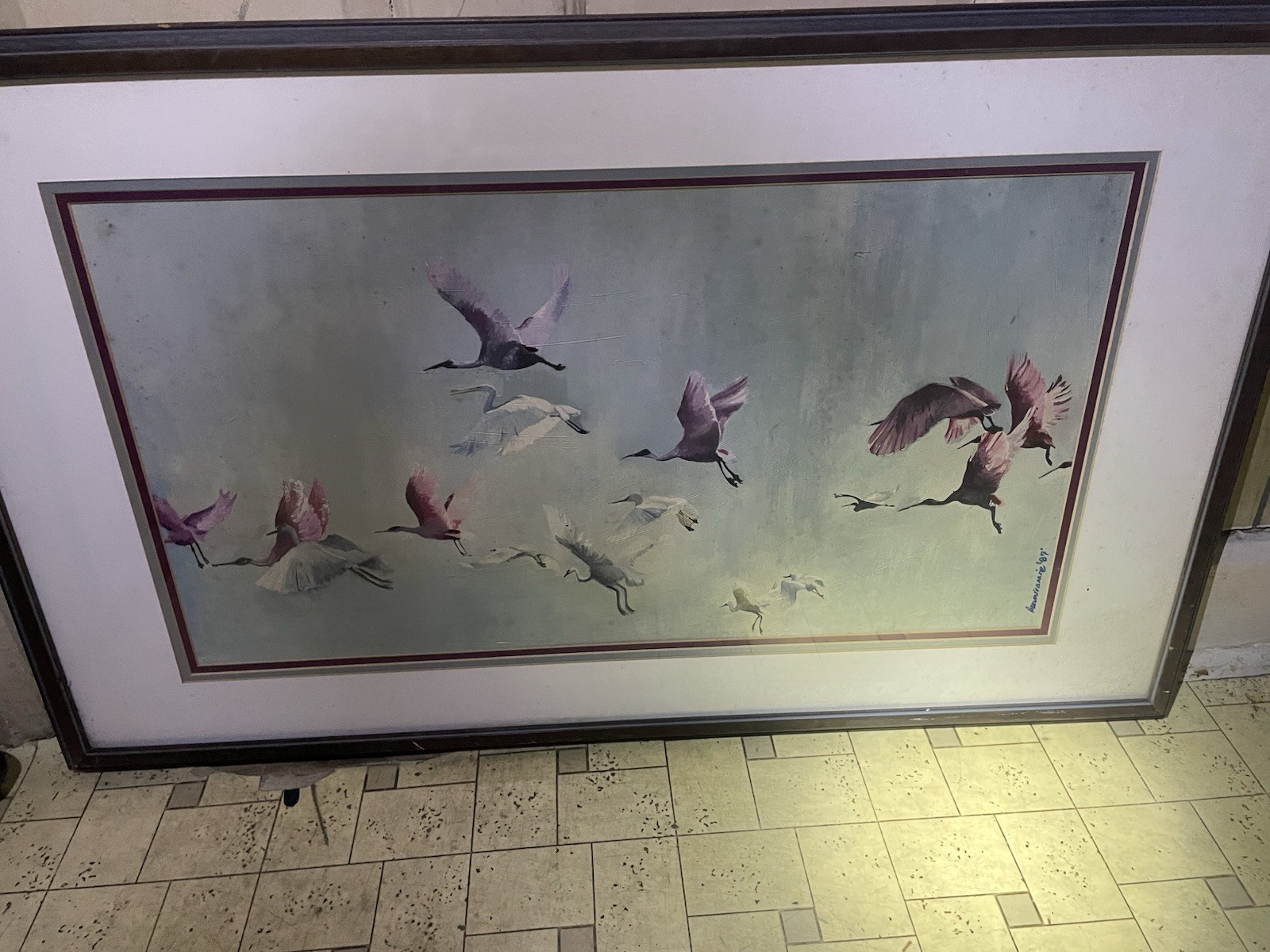 vintage 1987 flamingo painting Framed Not A Print