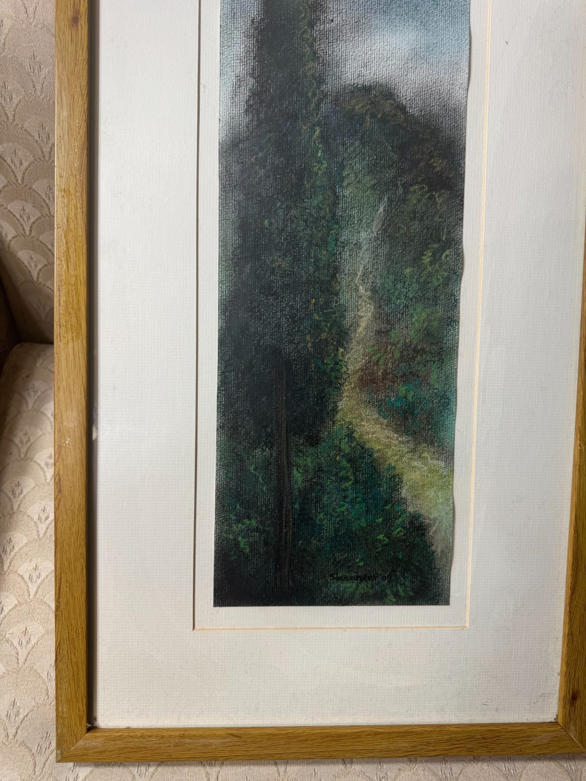 Original Signed Shuvankar Maitra Pastel Landscape Framed Vertical Forest Art