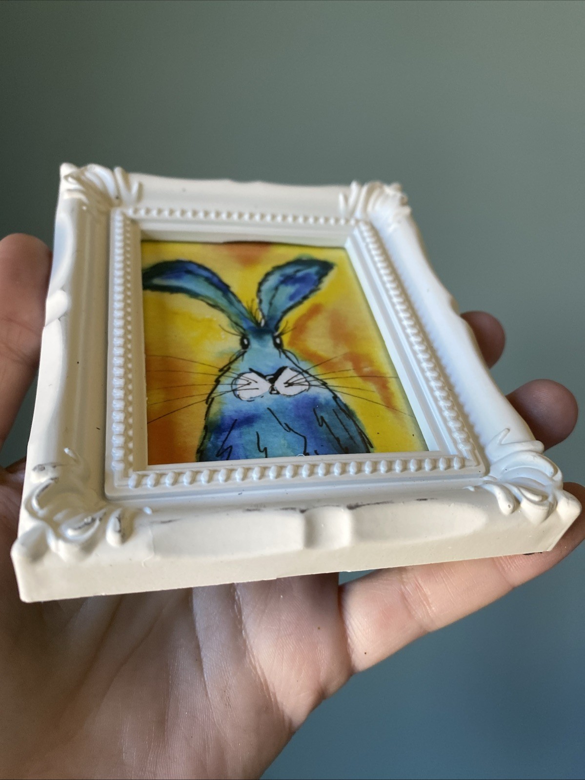 PRINT Rabbit Farm Animals Cute,funny, Painting,framed,miniature,small,mini