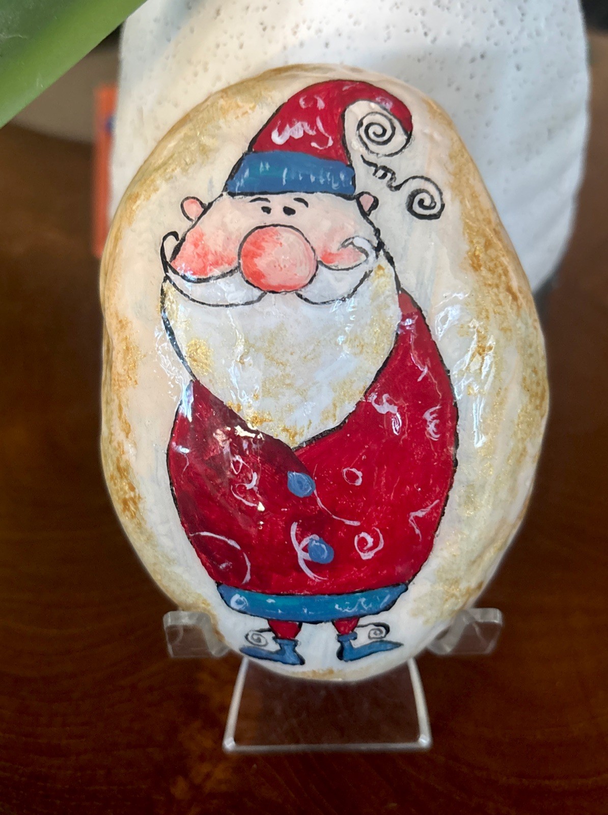 Hand Painted Rock «Whimsical Santa” Collectible Garden Decor Art Gift