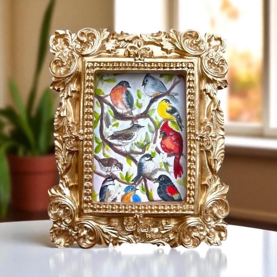Mini Framed Print of Handmade Painting • Bird Lovers • Animal Lovers • Gift Idea