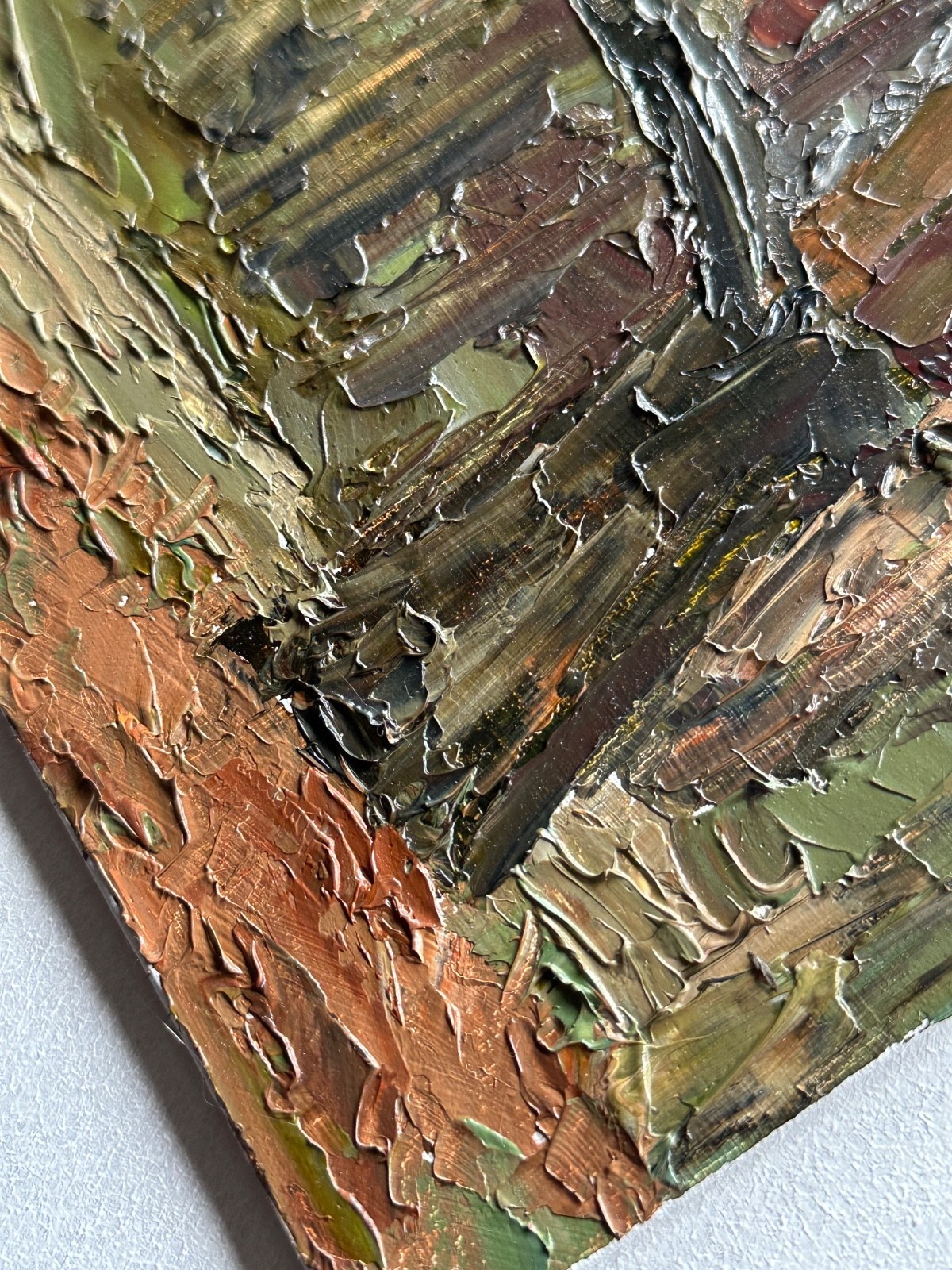 Original art landscape oil painting on cardboard Spruce 12*8in
