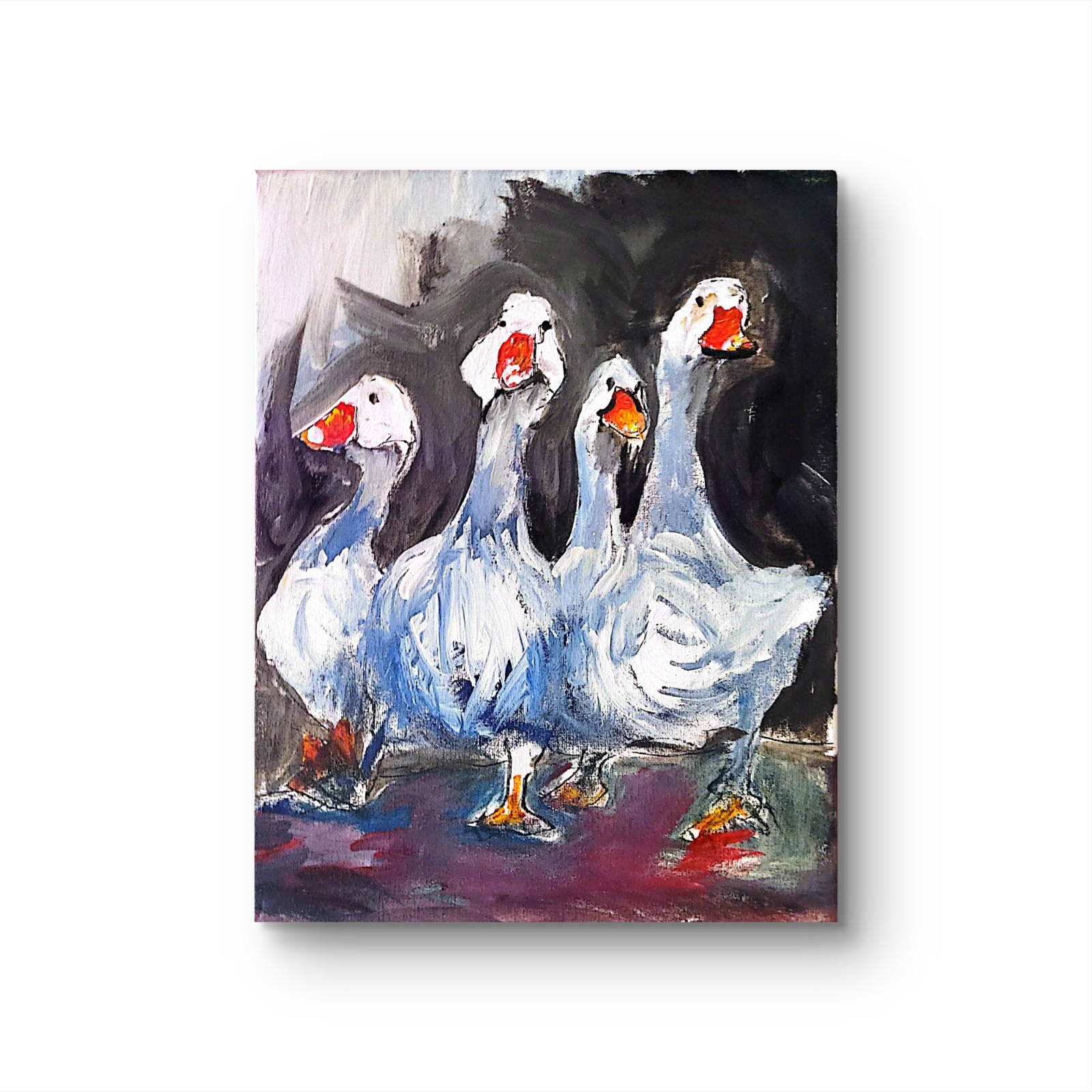 Giggle Of Geese: Abstract Expressionist Original Painting Canvas 11×14.