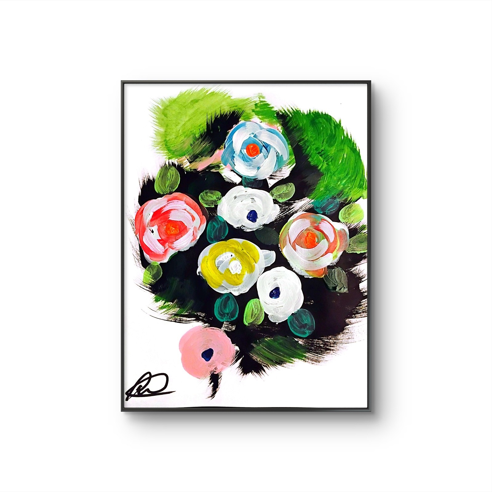 Original art 14 X11 Dark Flower Mixed Media Colorful Modern Art Acrylic Painting