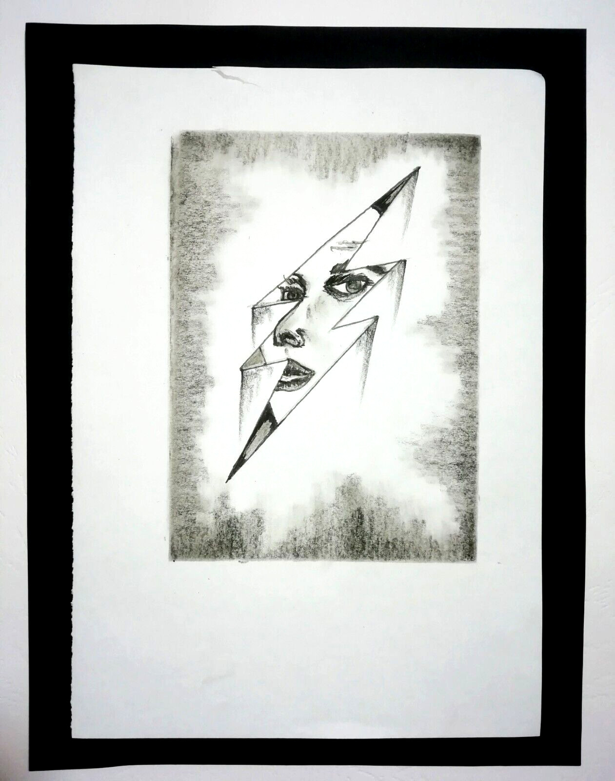 ORIGINAL DRAWING Art Charcoal Pencil and INK Black Paper FRAMED 7*9