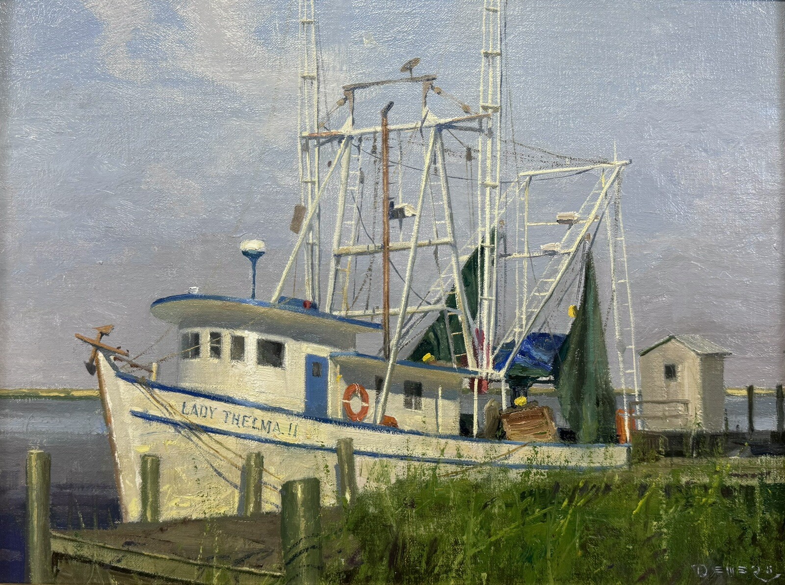 Original Donald Demers “Showing Off” Docked Shrimp Boat Apalachicola Florida Oil