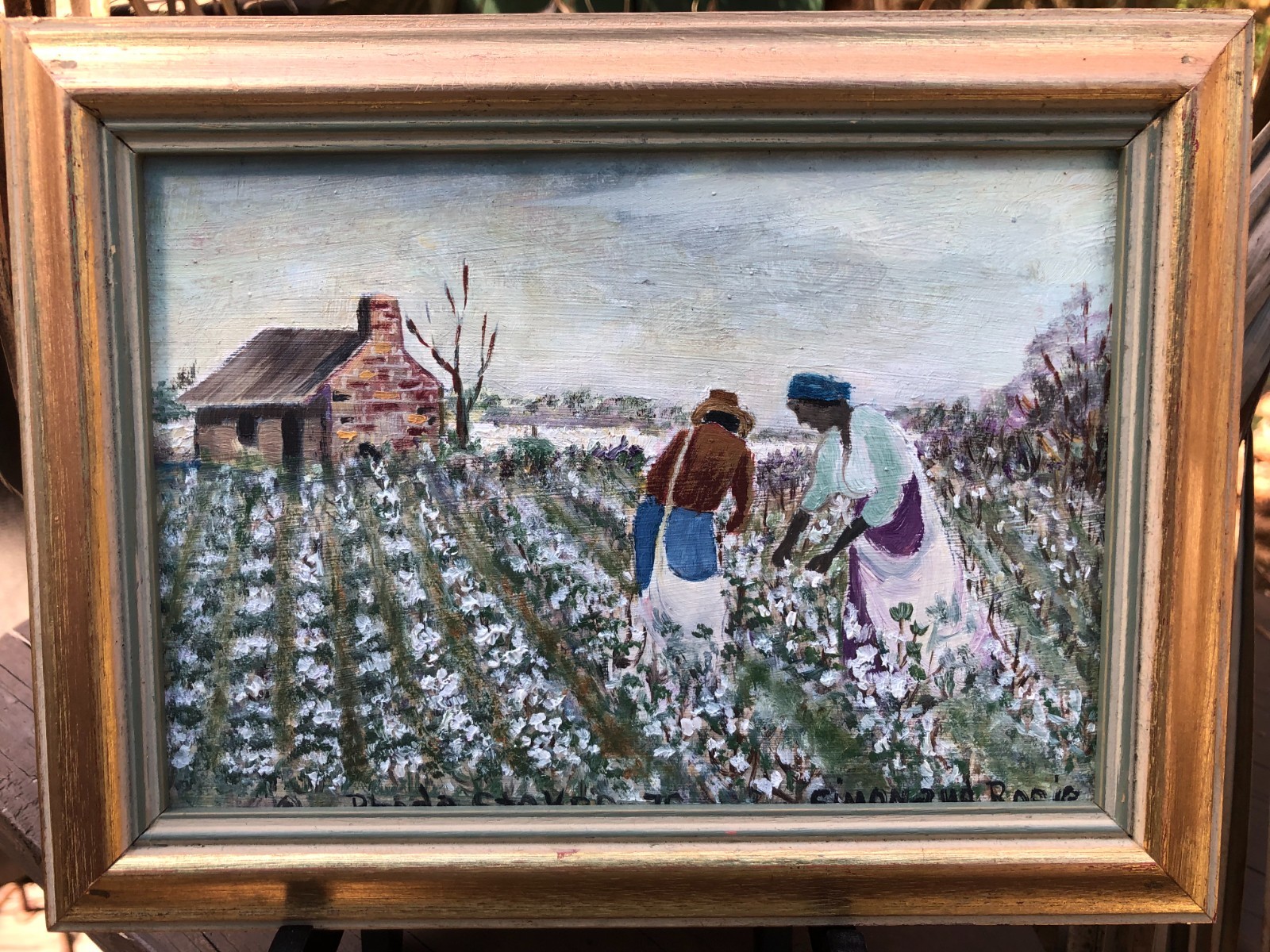 American Folk Artist Rhoda B Stokes (1902-1988) 5×7 Oil Painting Framed