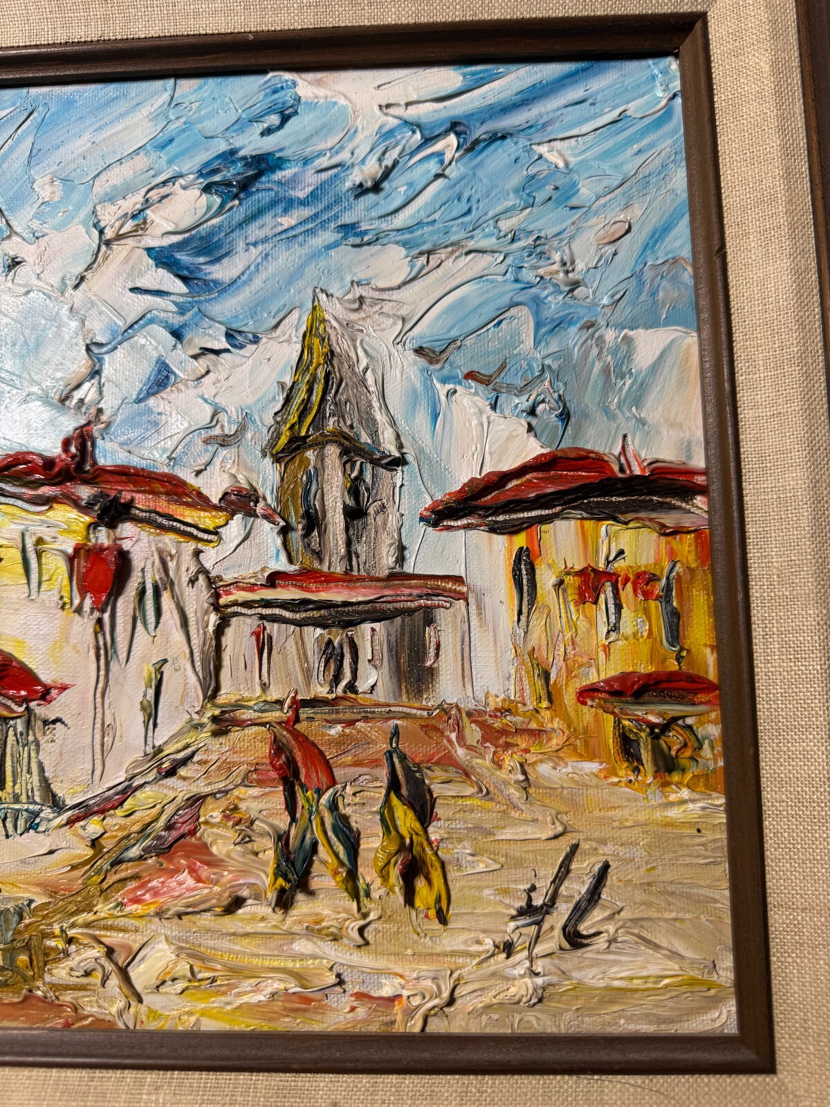 HL Impasto «Street With Figures Scene» Oil Painting – Signed And Framed