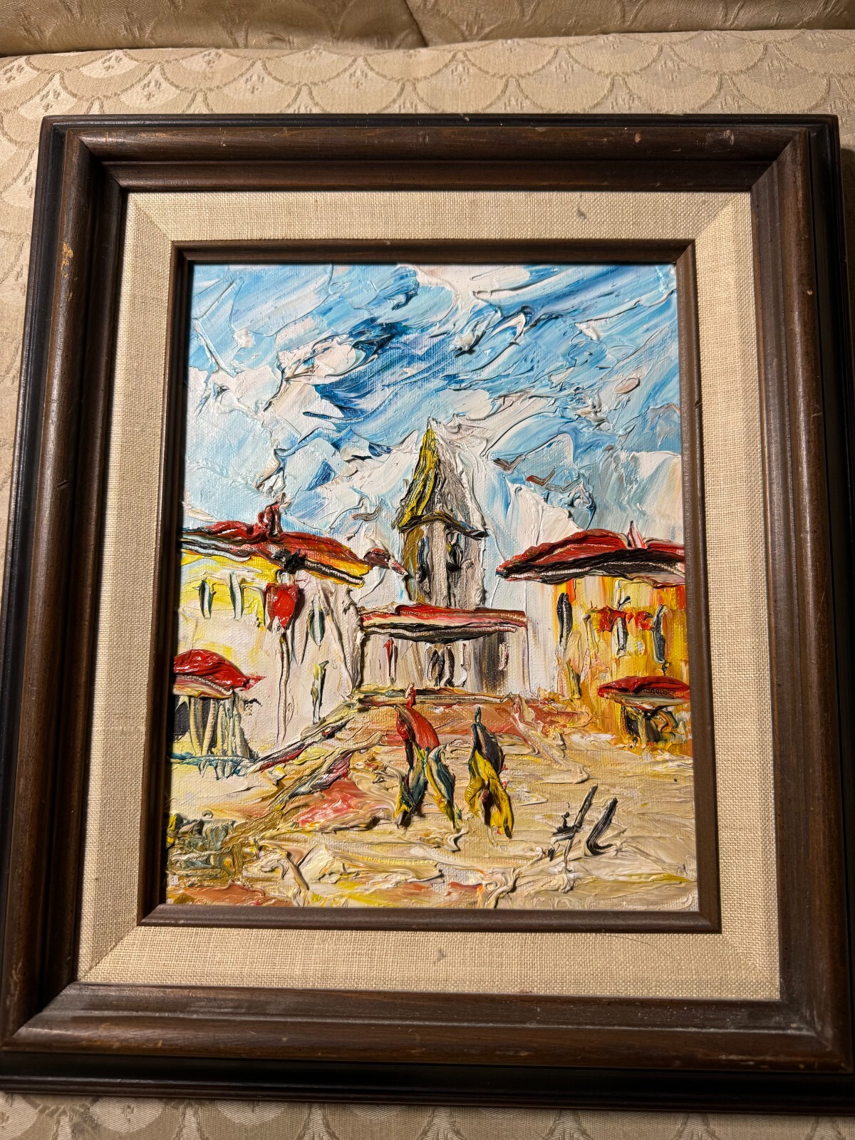 HL Impasto «Street With Figures Scene» Oil Painting – Signed And Framed