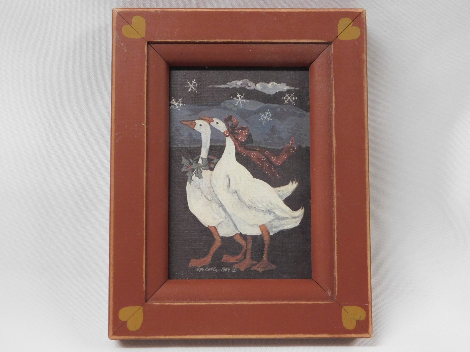 Vintage SULLINS HOUSE Wood Framed WALL ART Winter GEESE M Coble 1984 7×5.5″