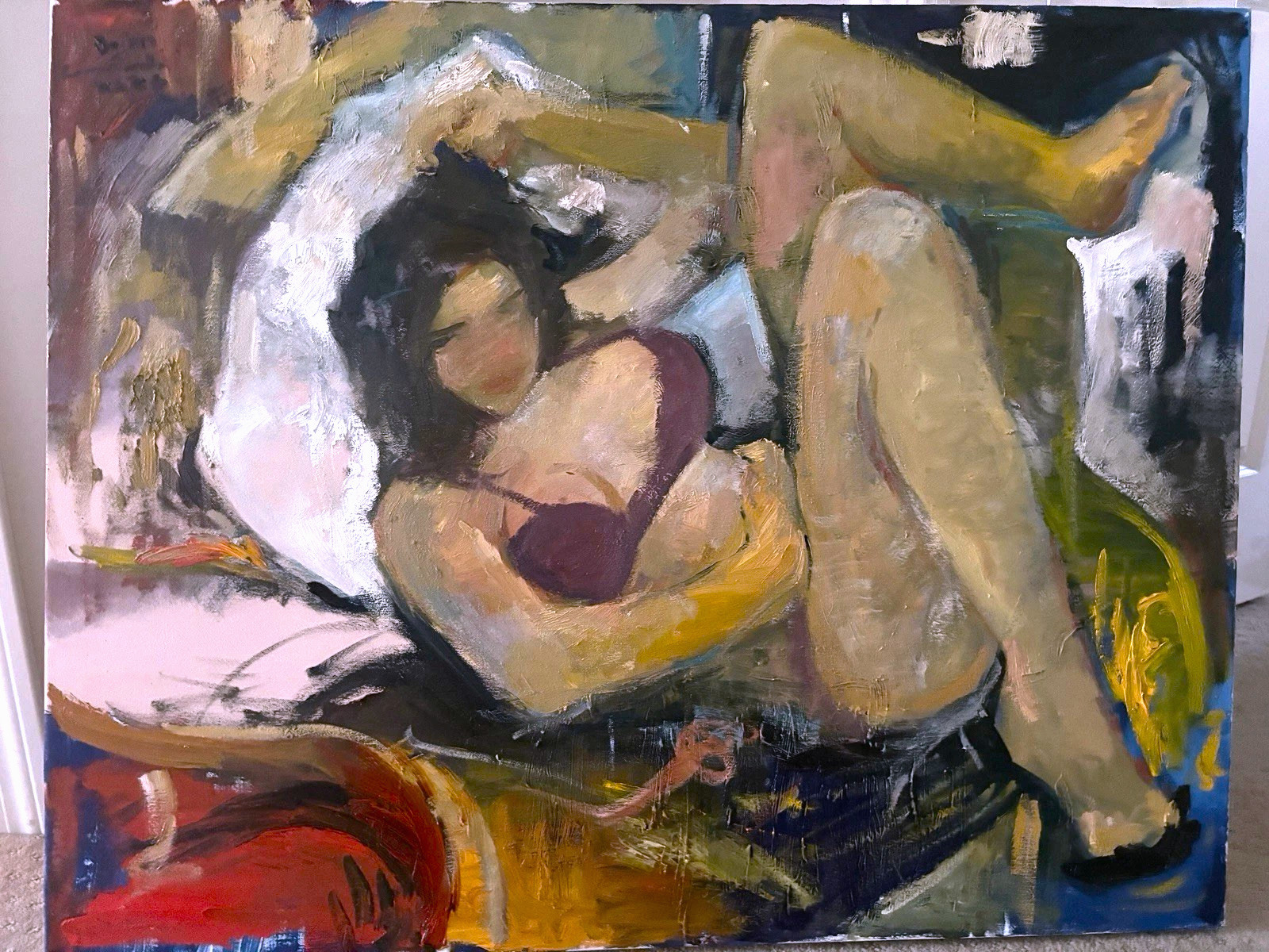 Oil Painting Industrial Fauvism Boudoir Interior 38”x30” Canvas Original Signed