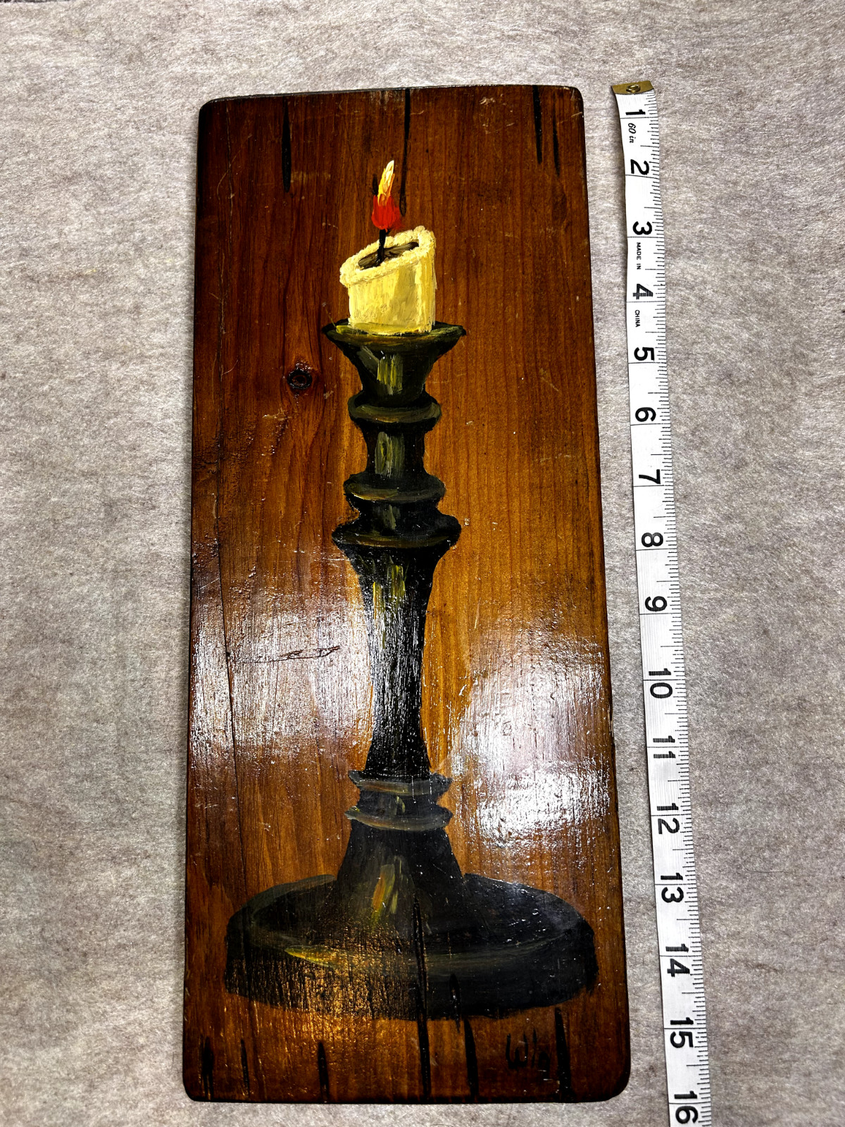 Handmade Wooden Candle Painting Signed «Win»