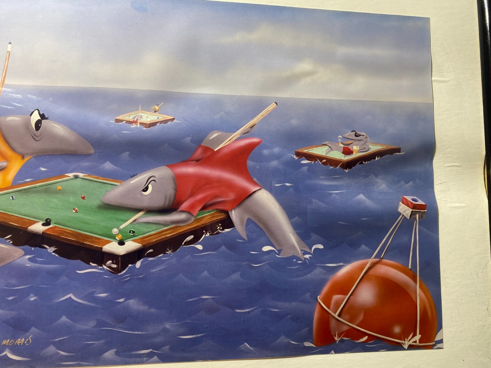 Valter Morais » Sharks Playing Pool» Limited Edition Print – Signed And Framed