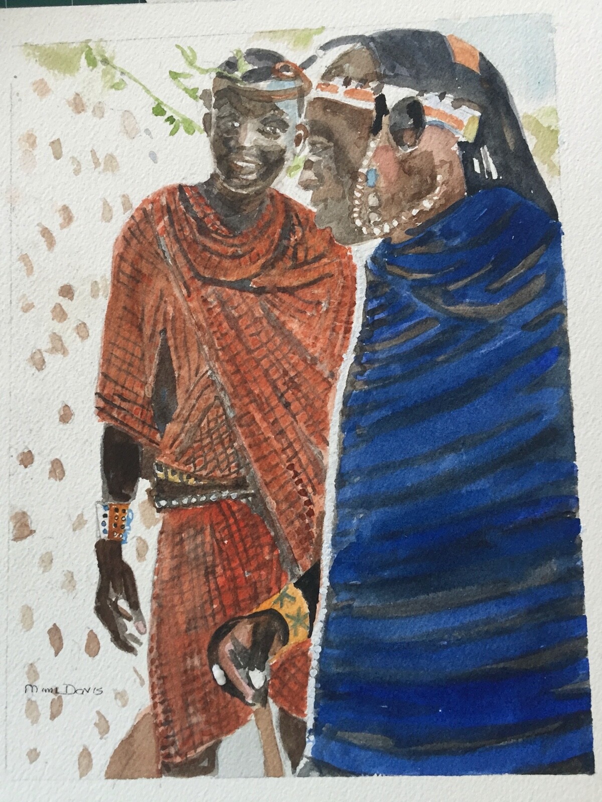 KENYA, LOCALS IN LAMU TOWN / ORIGINAL WATERCOLOR / 9″W X 12″H ‘ MIMI DAVIS, ARTI