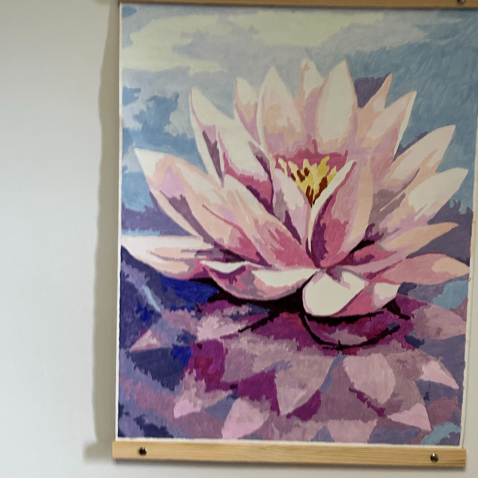 Acrylic Floating Lotus Flower Painting – 16″ x 20″ – Wood and leather frame