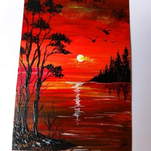 ACEO Original Landscape Nature Tree Sky Pop Art Card Acrylic Hand Painting NEW