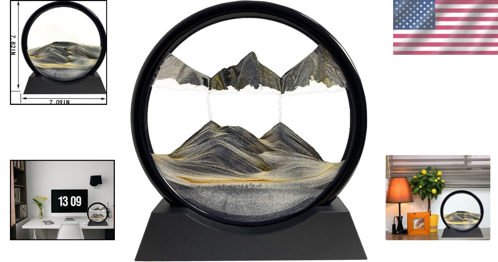 Kinetic 3D Sand Art Picture: 360-Degree Rotatable Ocean Decor for Your Desk