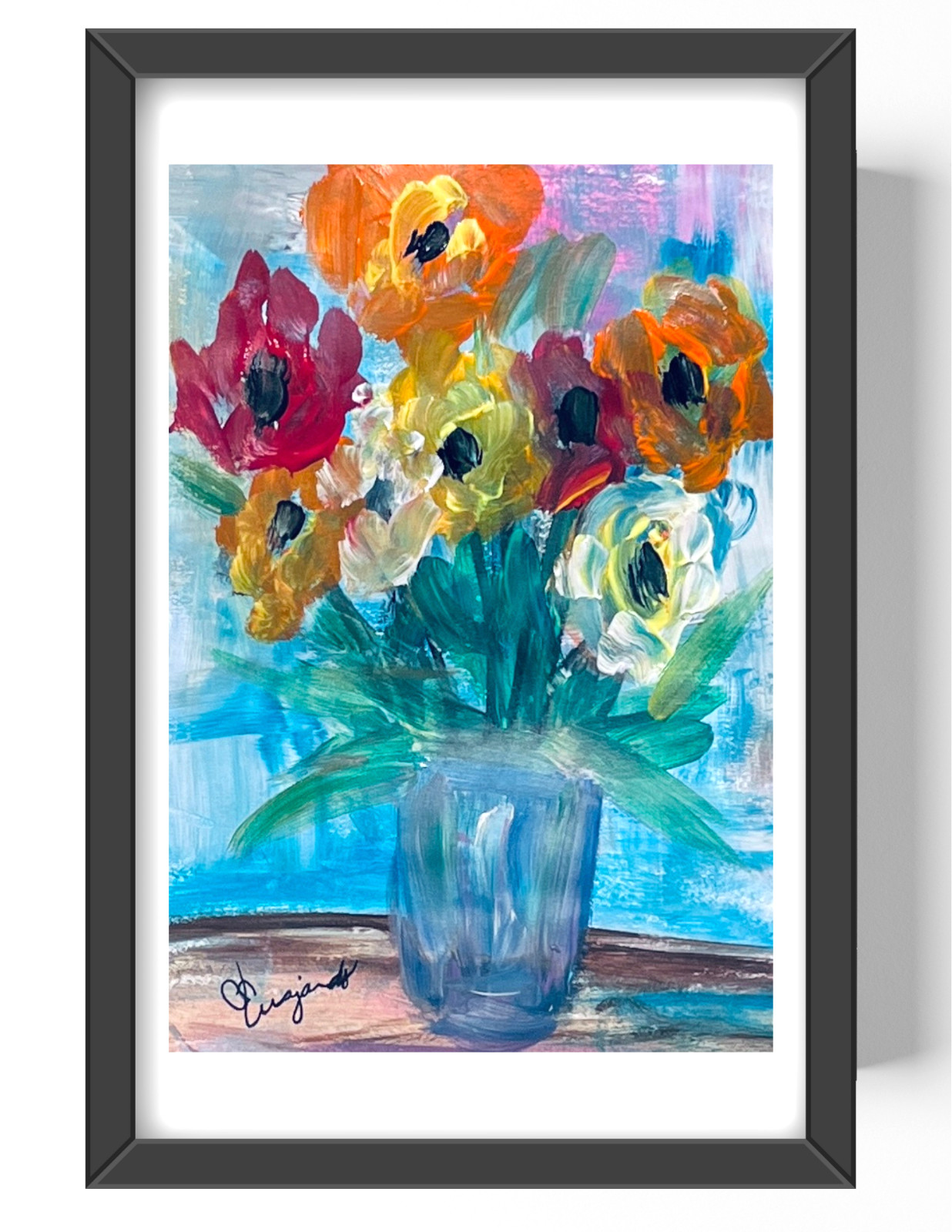Guajardo Art: Daisies in Glass Vase 9X6 Original Paper Expressionism