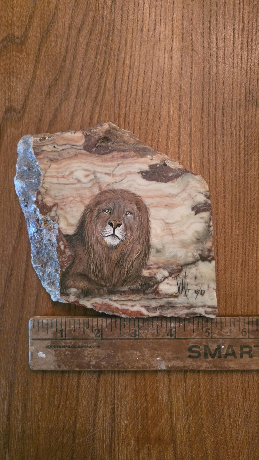 Hand Painted Lion On Natural Stone Rock Signed & Numbered Limited Edition Art
