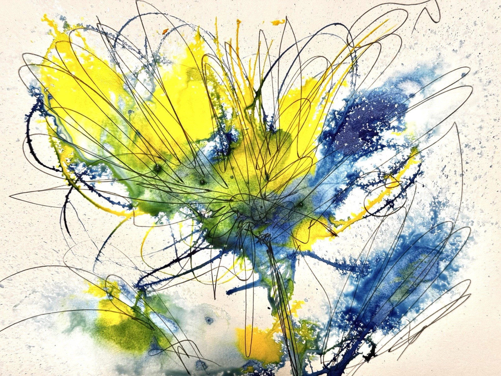 Original Abstract Expressionism 9X12 Flower Paper Modern Handmade Signed 15