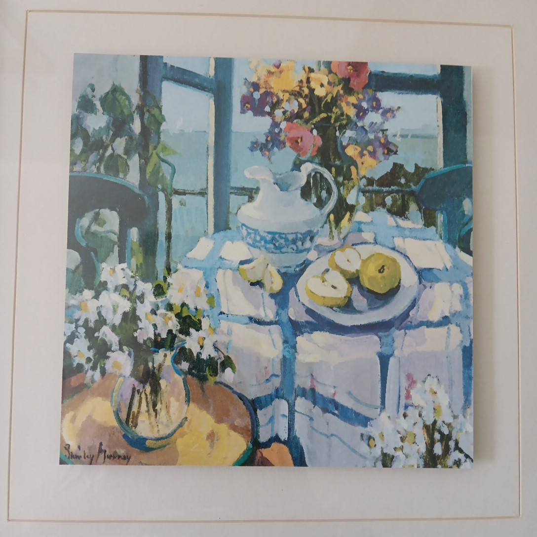 Set of 2 Watercolor Painting Floral Tea Home Style Signed Floating Art Pastel