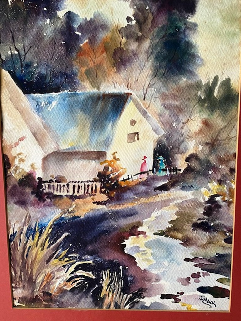 ARTIST J MACK ORIGINAL HAND SIGNED-FRAMED SCENIC COUNTRY WATERCOLOR ARTWORK