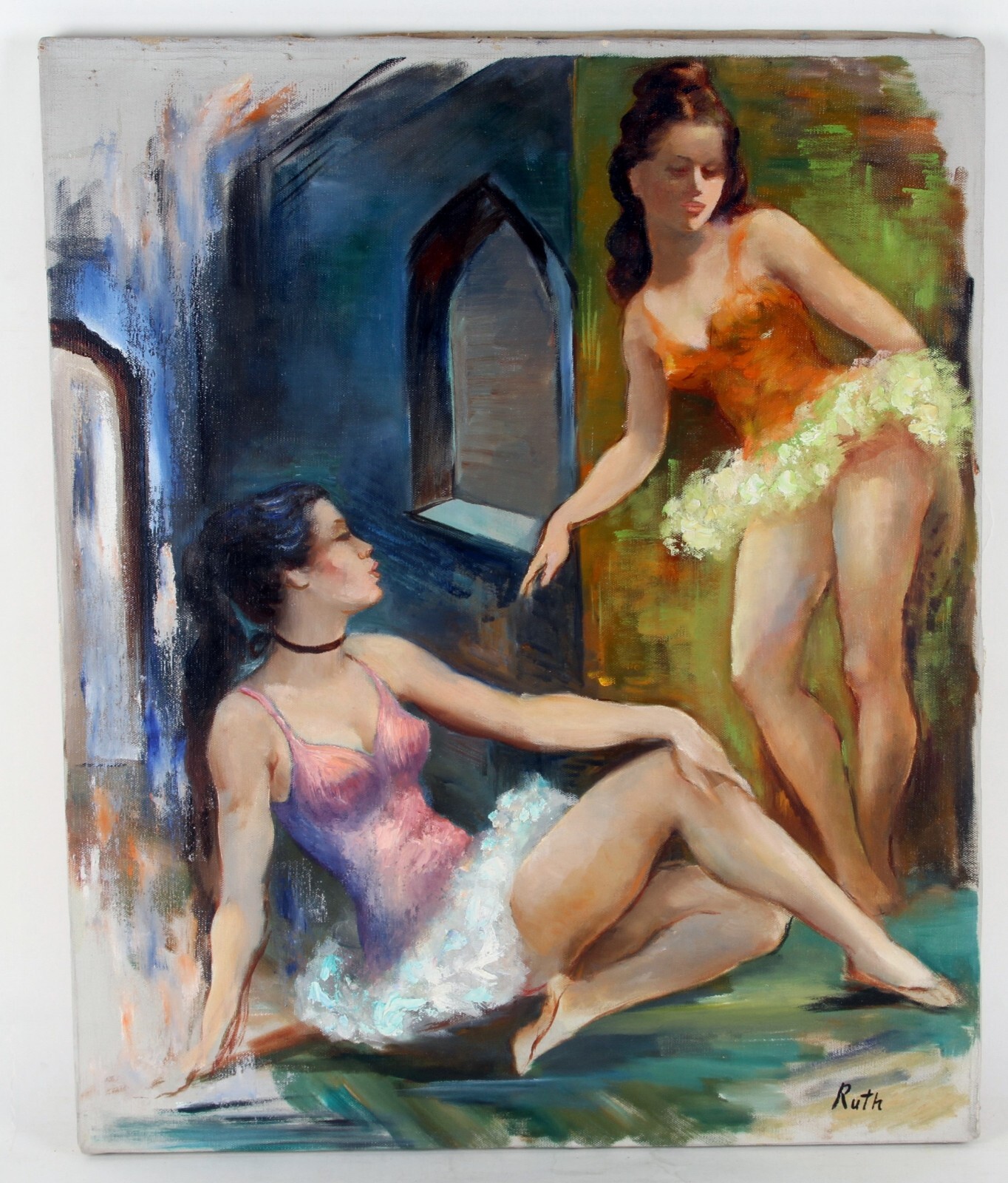 Untitled Ballerinas at Rest by Ruth, Oil Painting on Canvas, 24×20