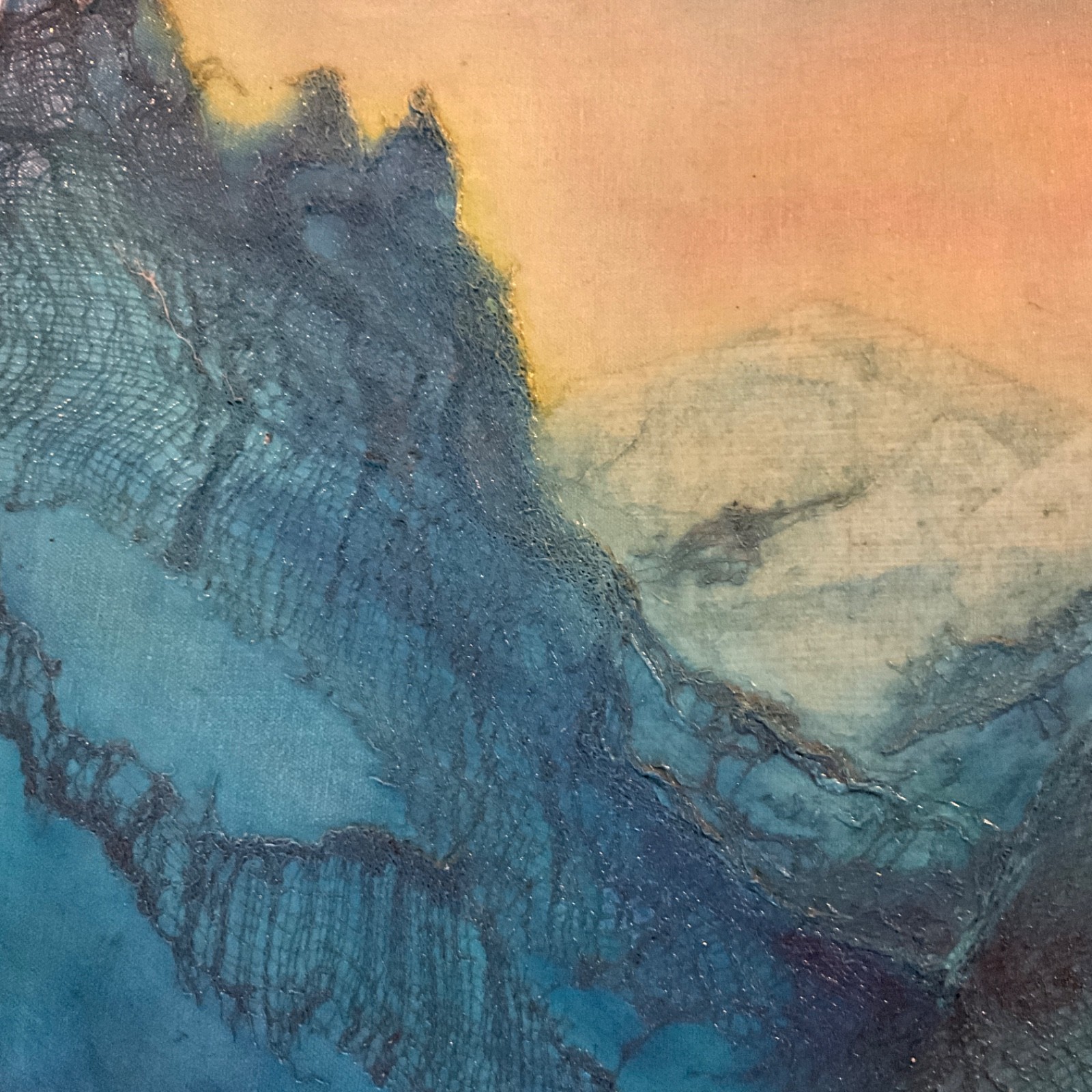 VINTAGE original hand painted oil Painting collage fantasy mystical mountains
