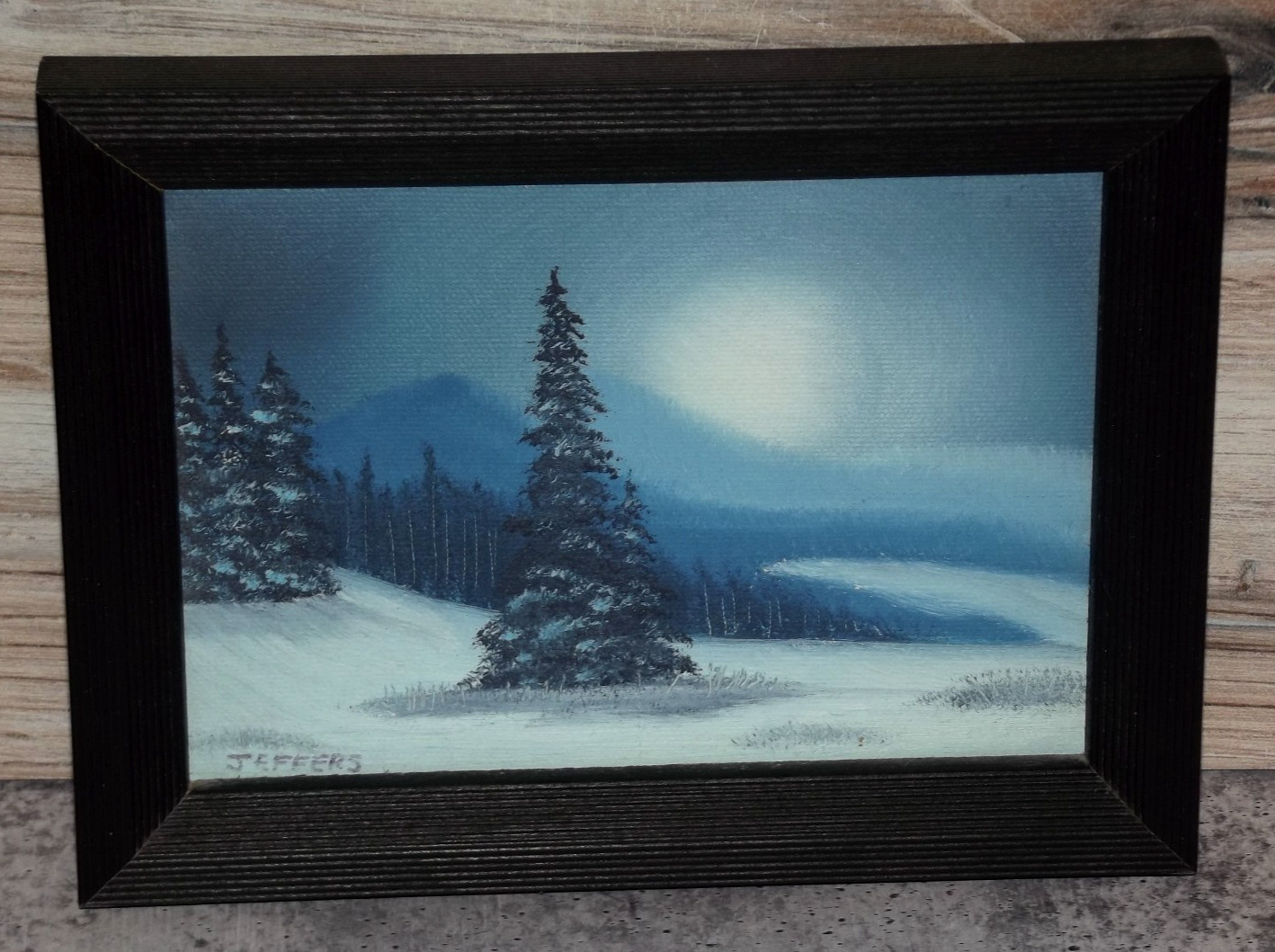 Winter Tree Snow Landscape Signed Jeffers Oil Painting 5×7 B138