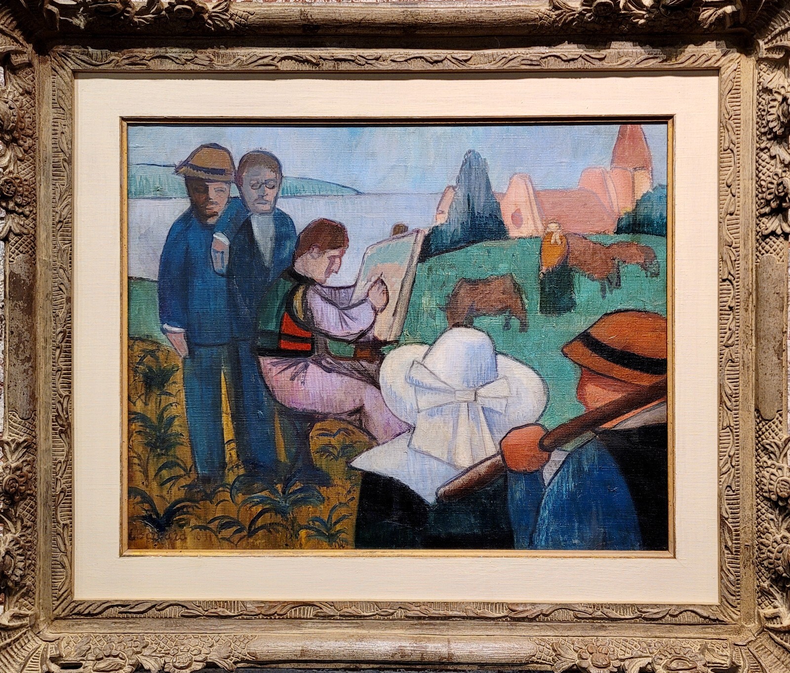 In the Manner of Emile Bernard -Artist Selfportrait in Countryside-Oil Painting