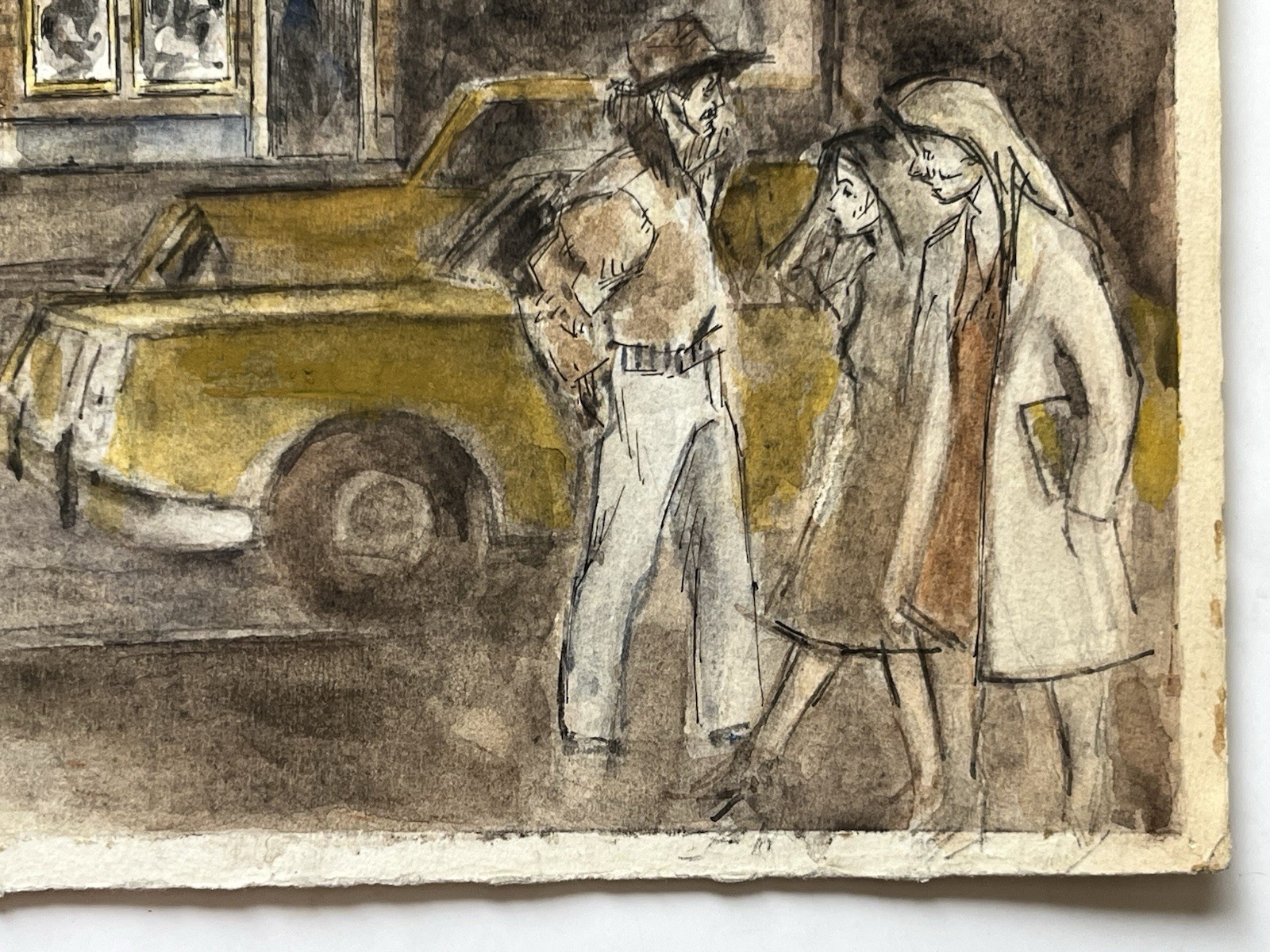 Vintage 70s New York City NYC Street Scene Painting Biltmore Theatre Broadway